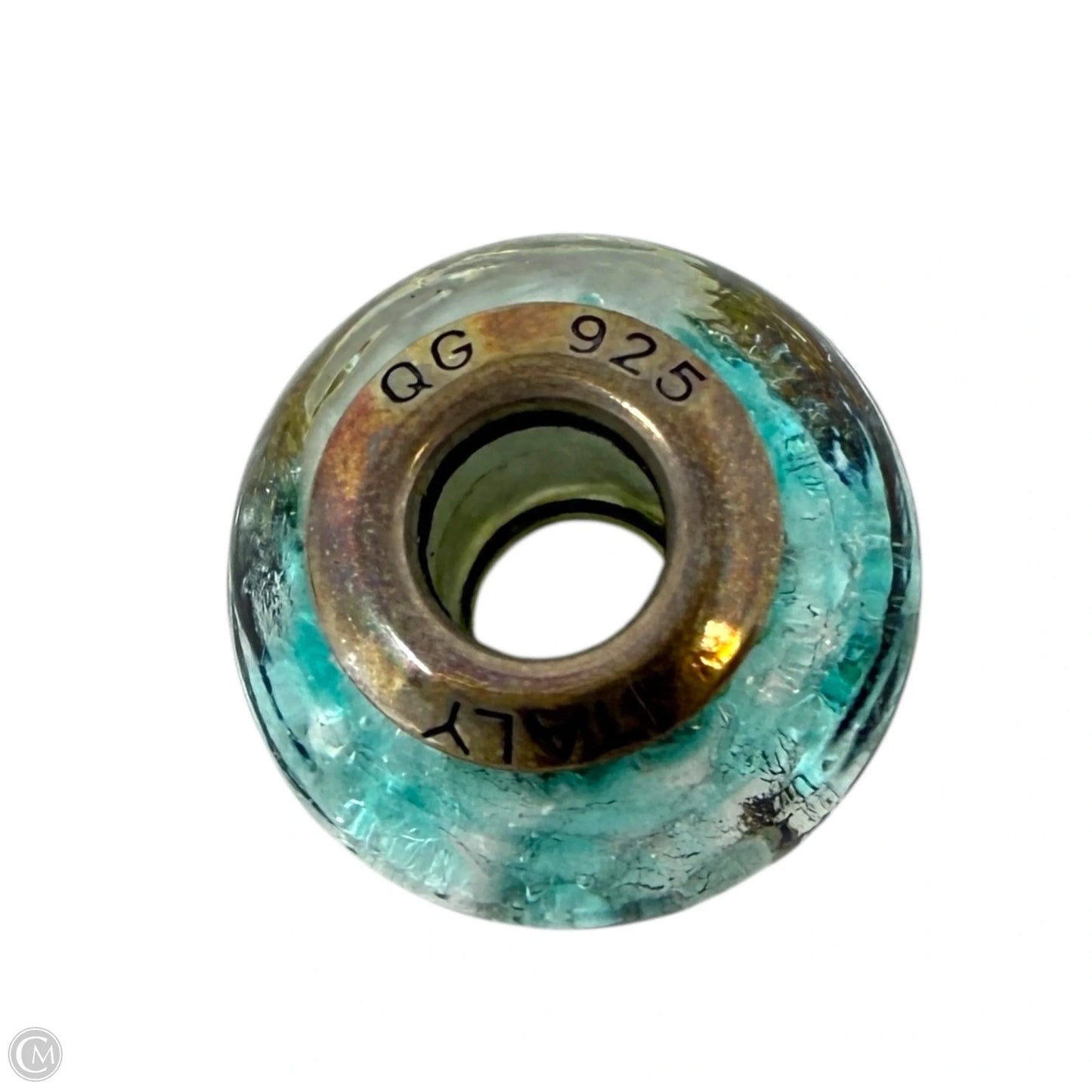 Sterling Silver, Murano Glass Cracked Ice Aqua Bracelet Charm