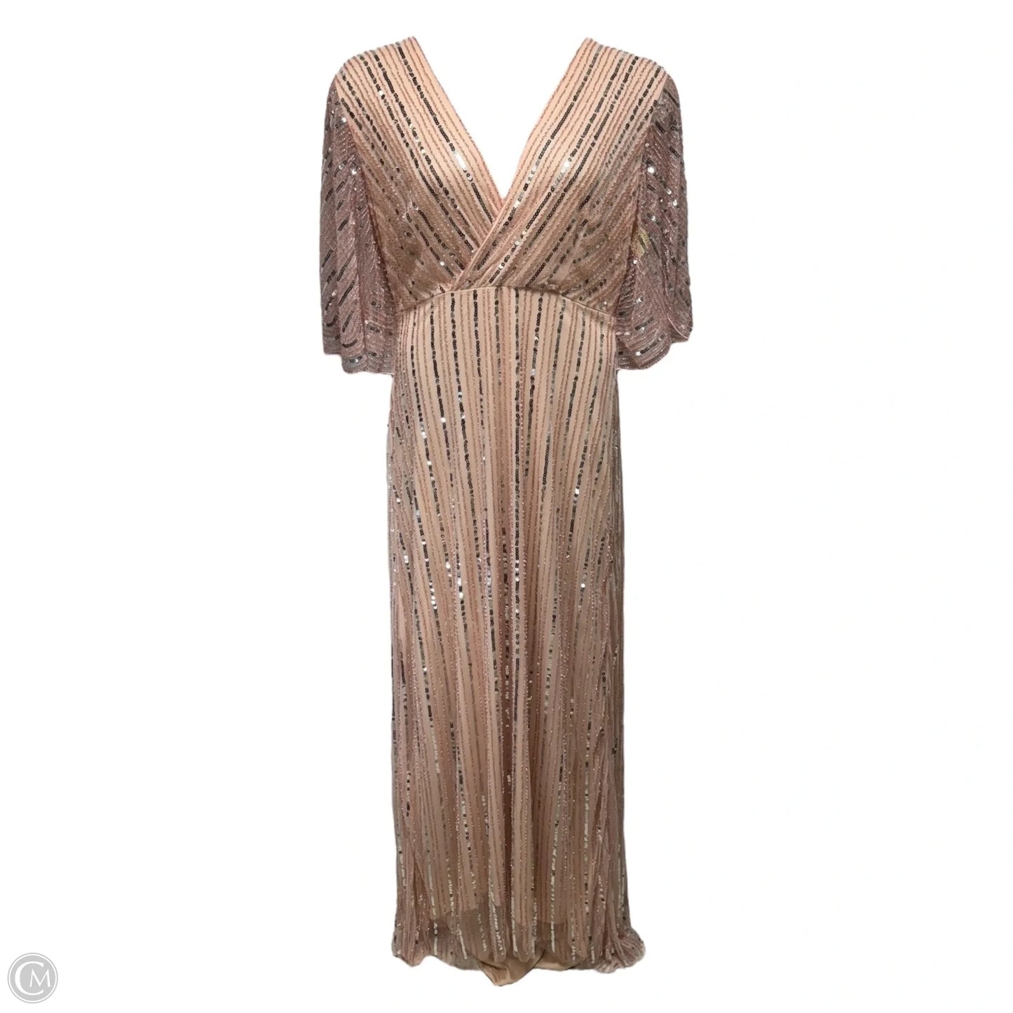 Embellished Sequin Cape Evening Gown By Babeyond In Peach, Size: 14