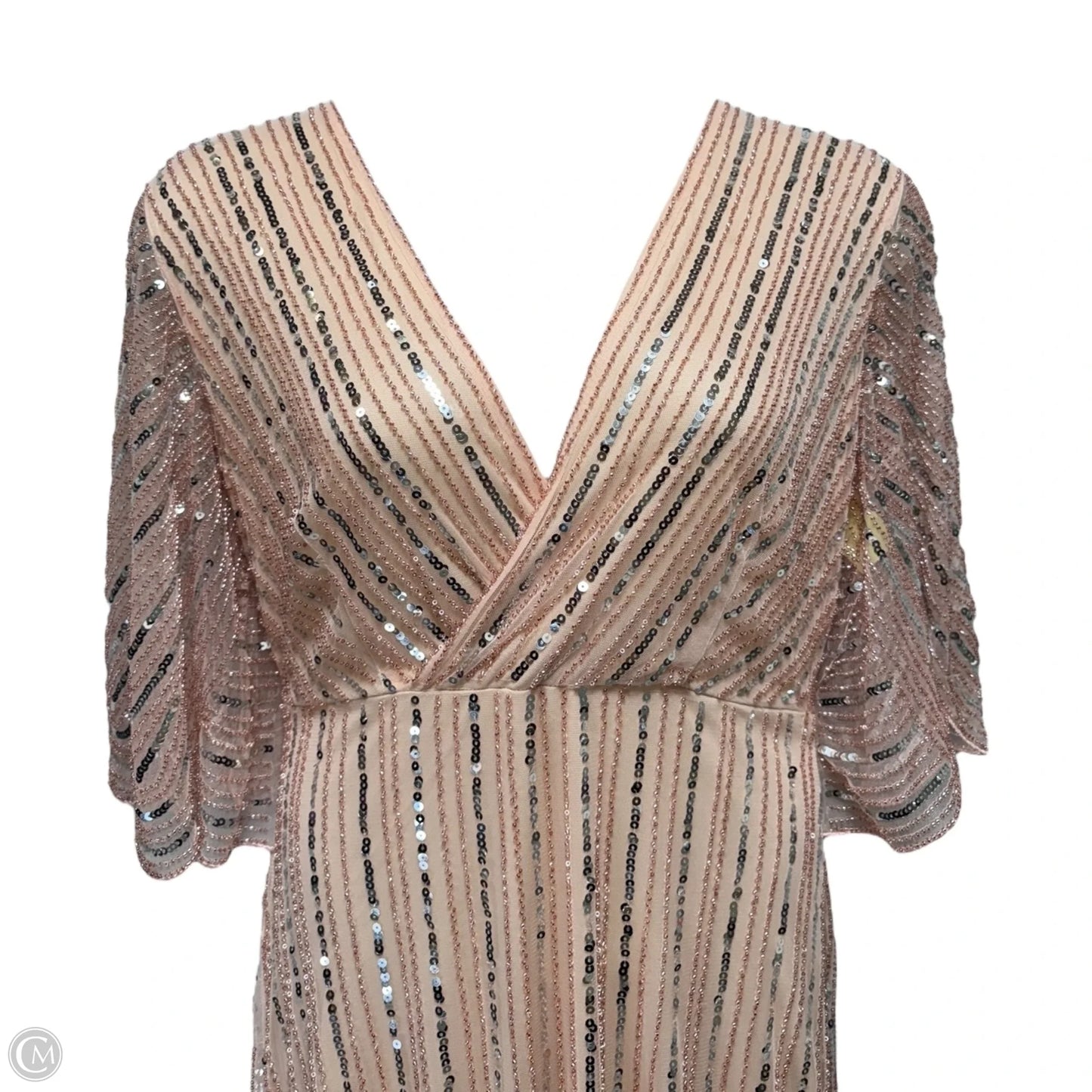Embellished Sequin Cape Evening Gown By Babeyond In Peach, Size: 14