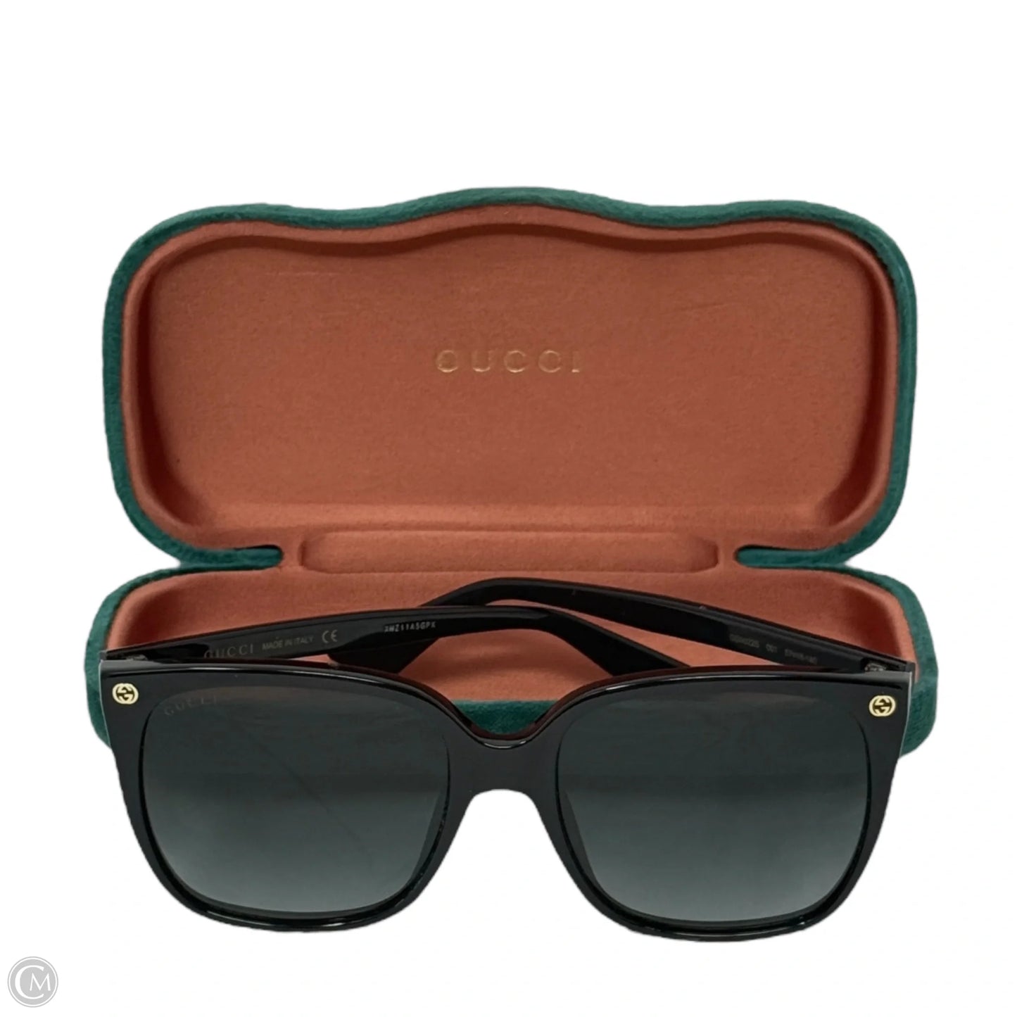 GG0022S Butterfly 57mm Sunglasses Luxury Designer By Gucci In Black Gold Logo/Grey Smoke Gradient