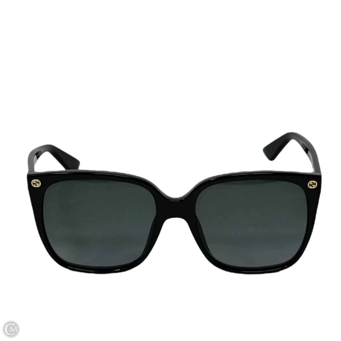 GG0022S Butterfly 57mm Sunglasses Luxury Designer By Gucci In Black Gold Logo/Grey Smoke Gradient