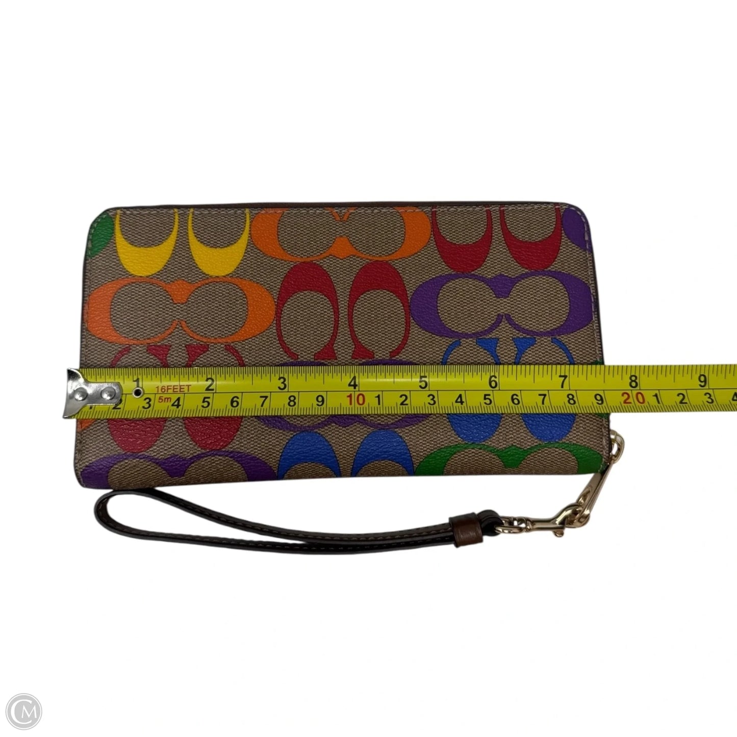 Rainbow Signature Zip Around Wristlet Designer By Coach, Size: Medium