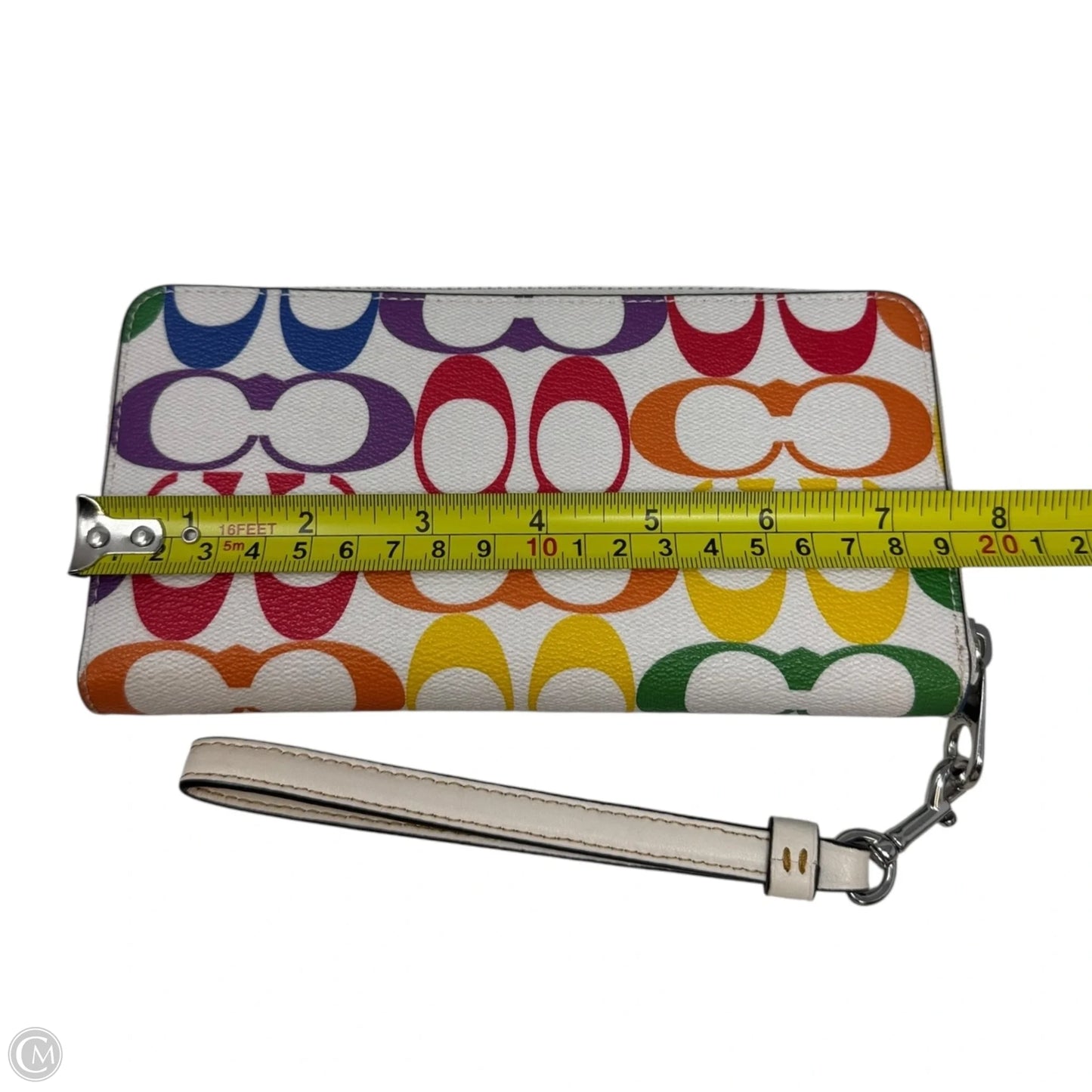 Rainbow Signature Zip Around Wristlet Designer By Coach, Size: Medium