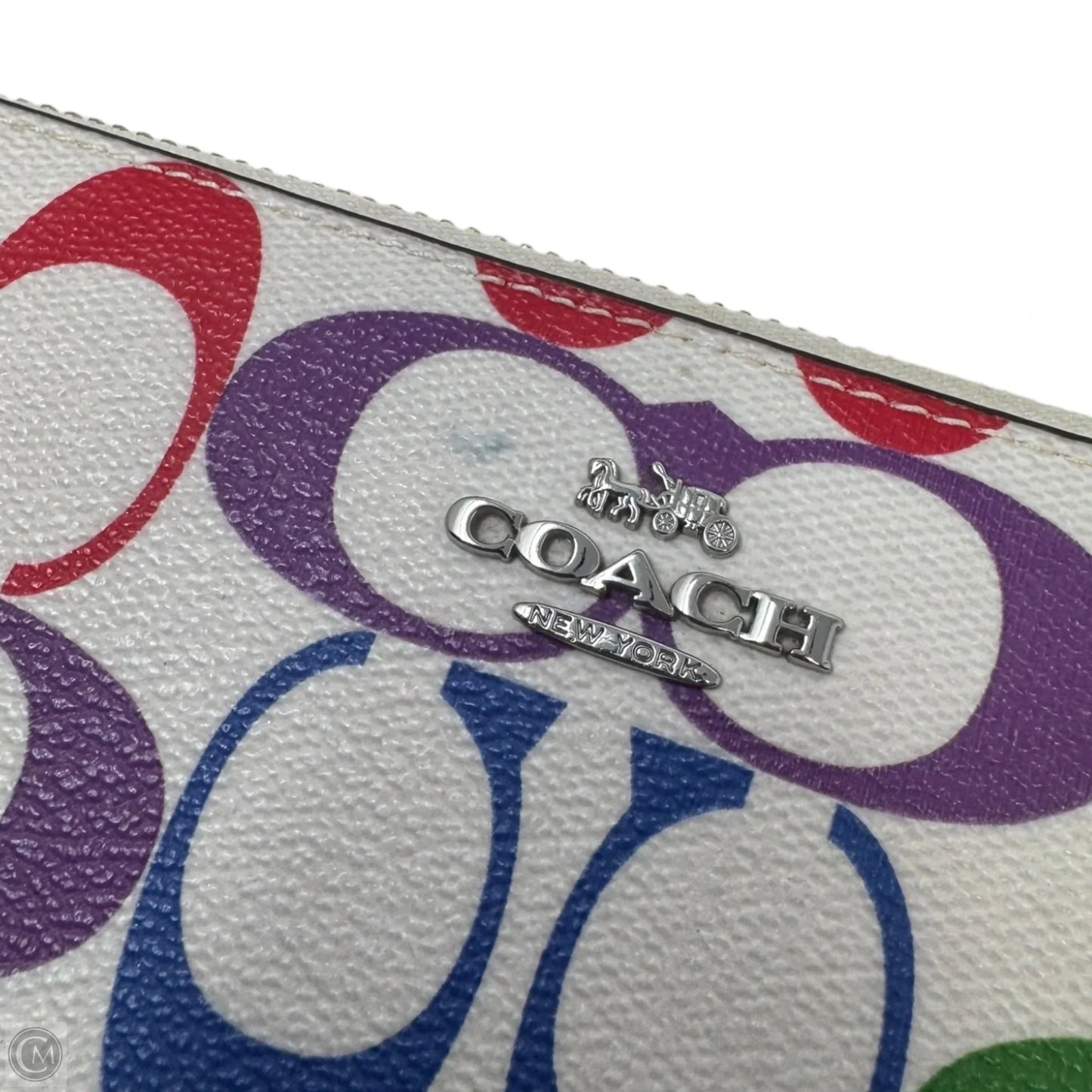 Rainbow Signature Zip Around Wristlet Designer By Coach, Size: Medium