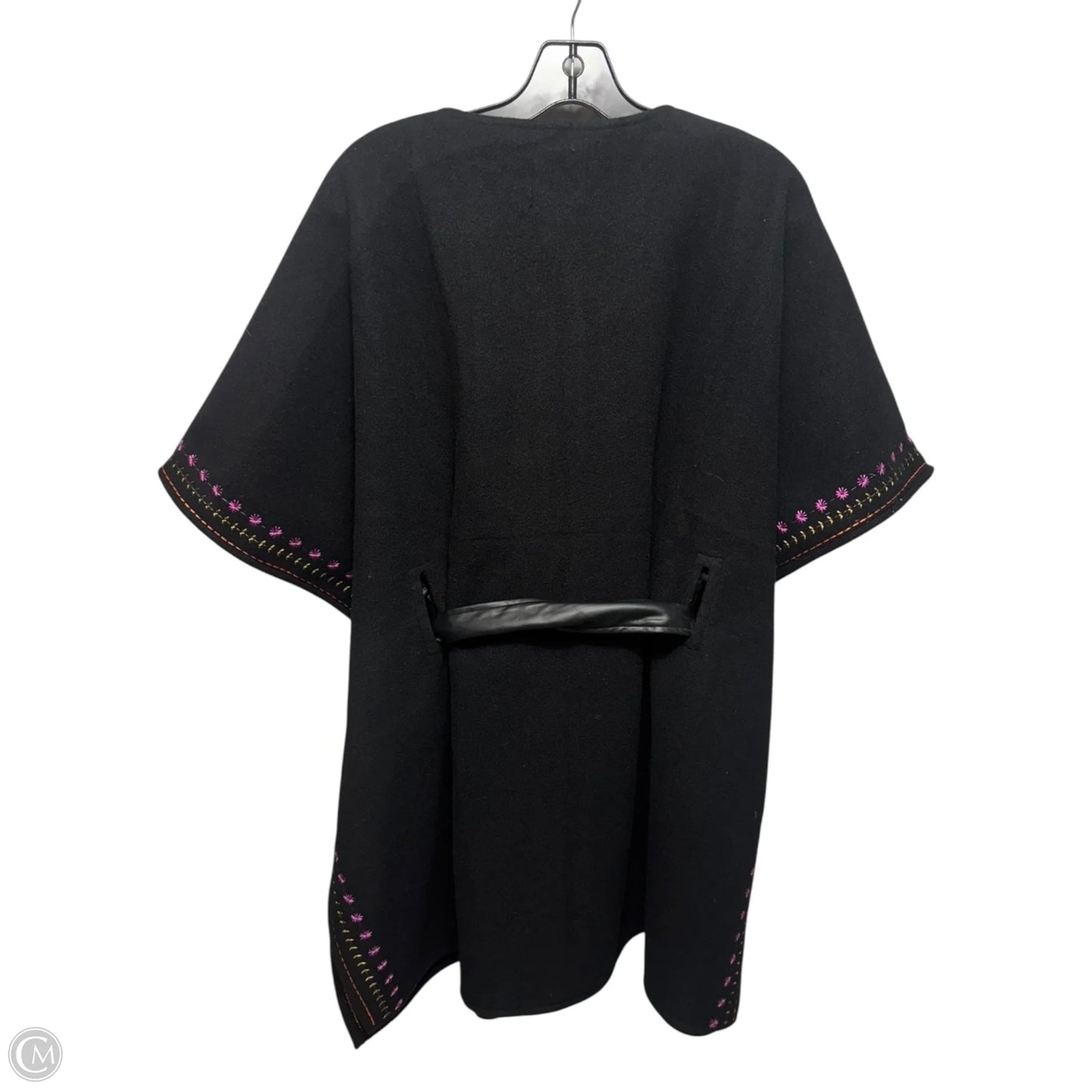 Belted Embroidered Poncho By Desigual In Black, Size: Osfm