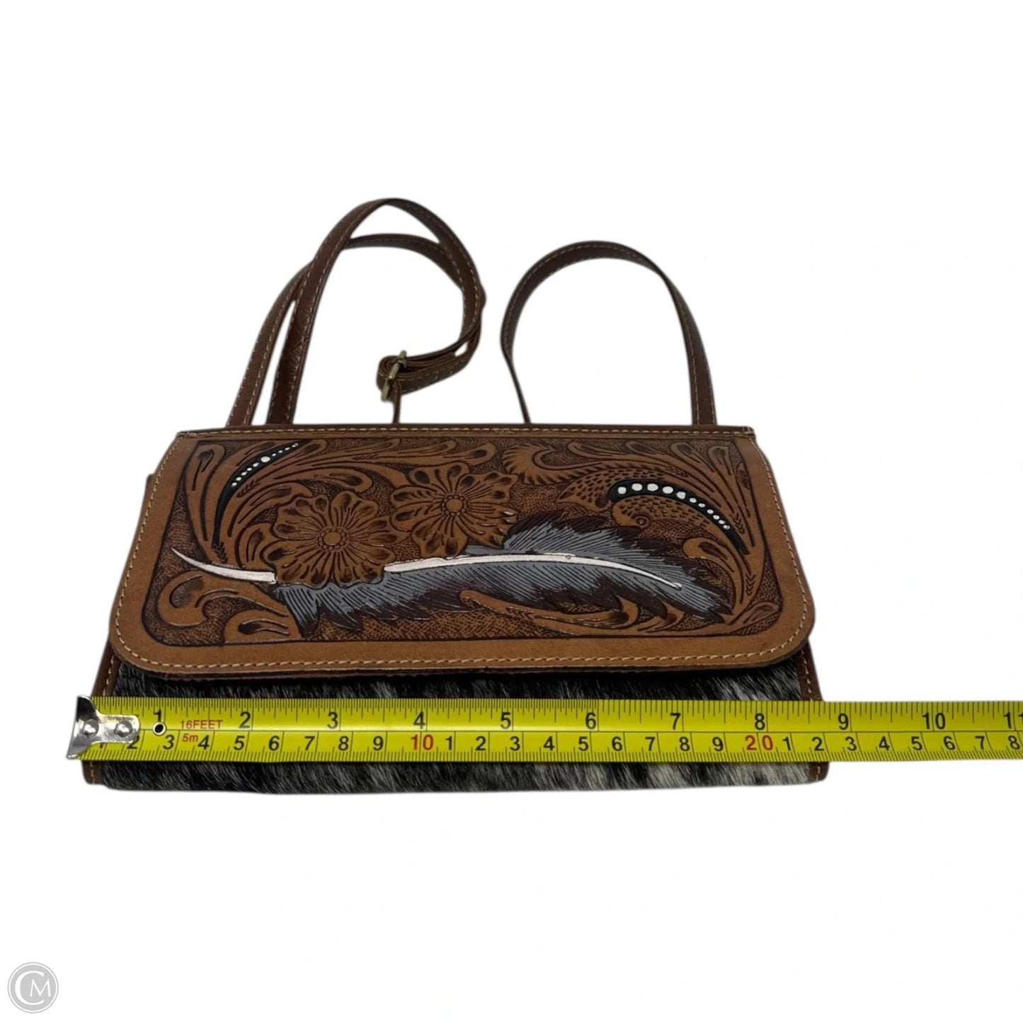 Tooled Feather Point Crossbody Leather By Myra, Size: Medium