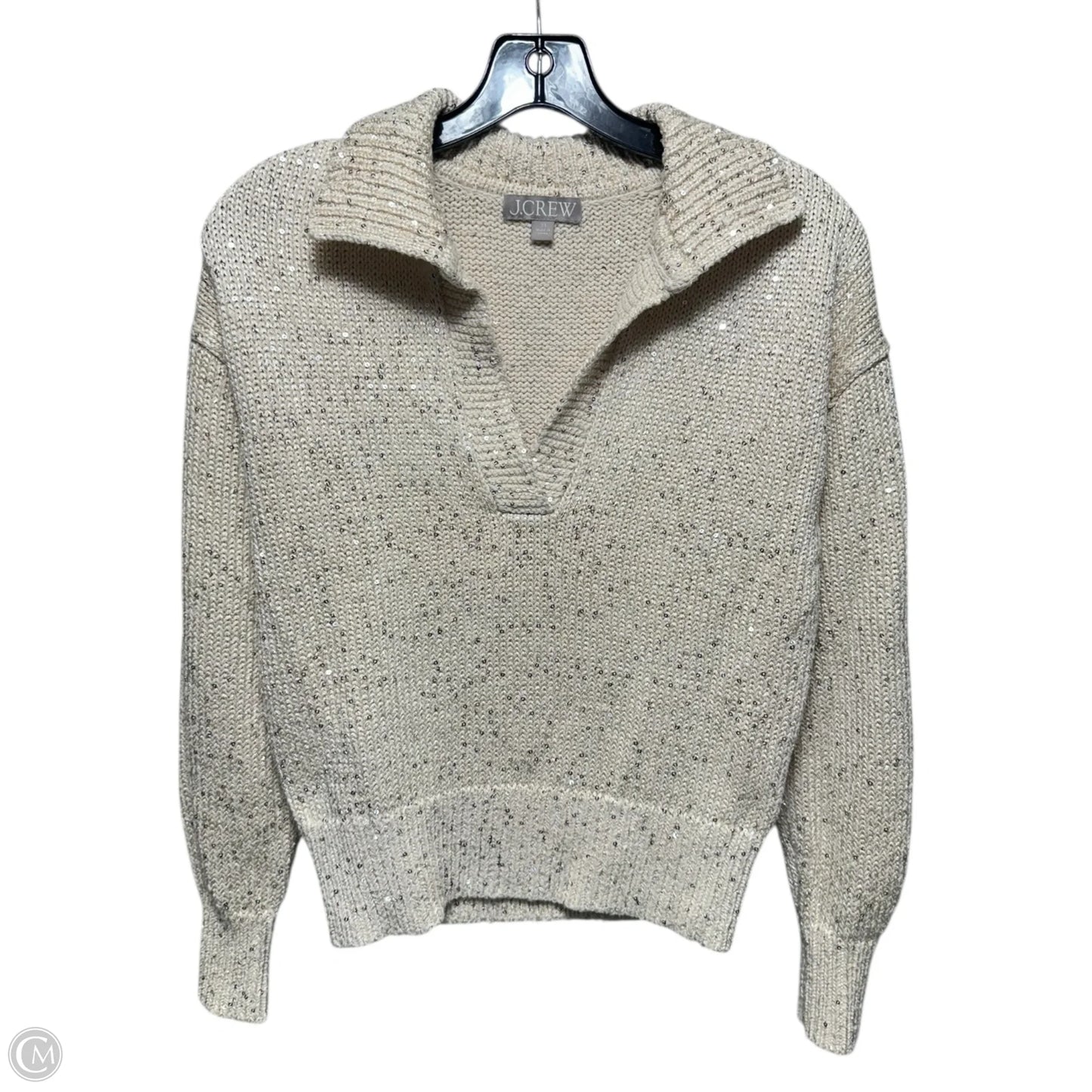 Holiday Sequin Sweater Polo By J. Crew In Cream & Silver, Size: XS