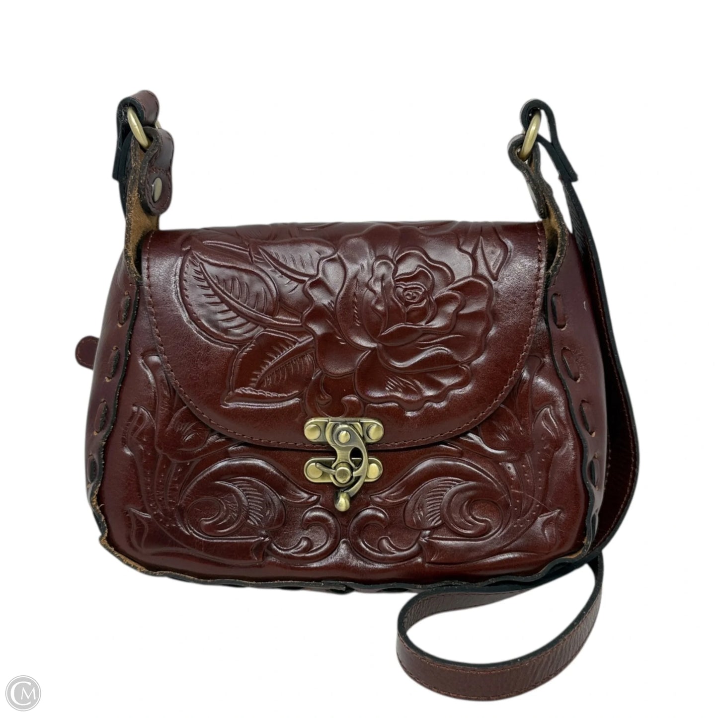 Rose Tooled Collection Lucia Crossbody Designer By Patricia Nash In British Tan, Size: Medium