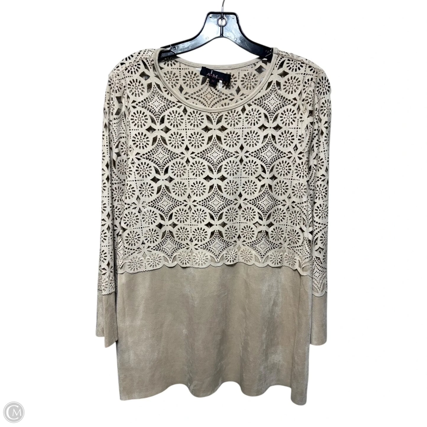 Faux Suede Eyelet Top Long Sleeve By Alberto Makali In Cream, Size: M