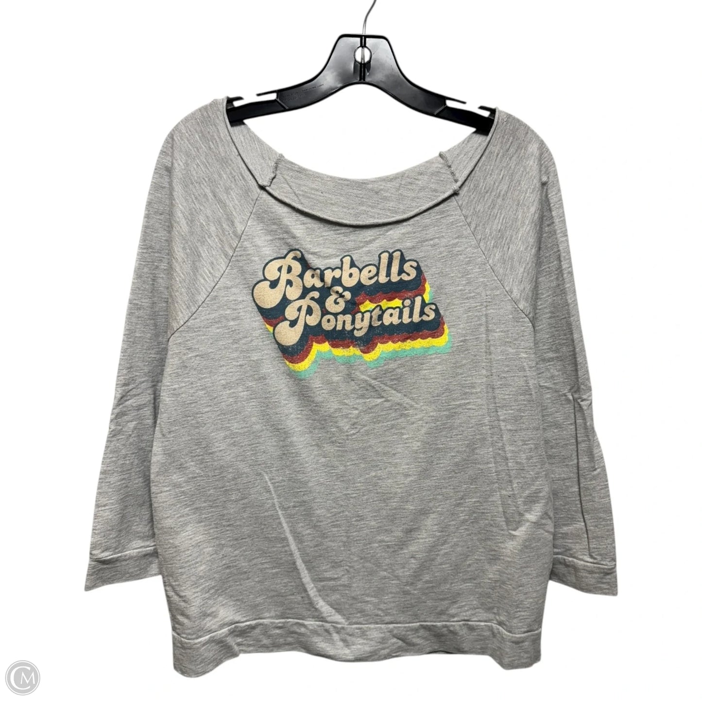 “Barbells & Ponytails” Athletic Top Long Sleeve Crewneck By Next Level In Grey, Size: Xl