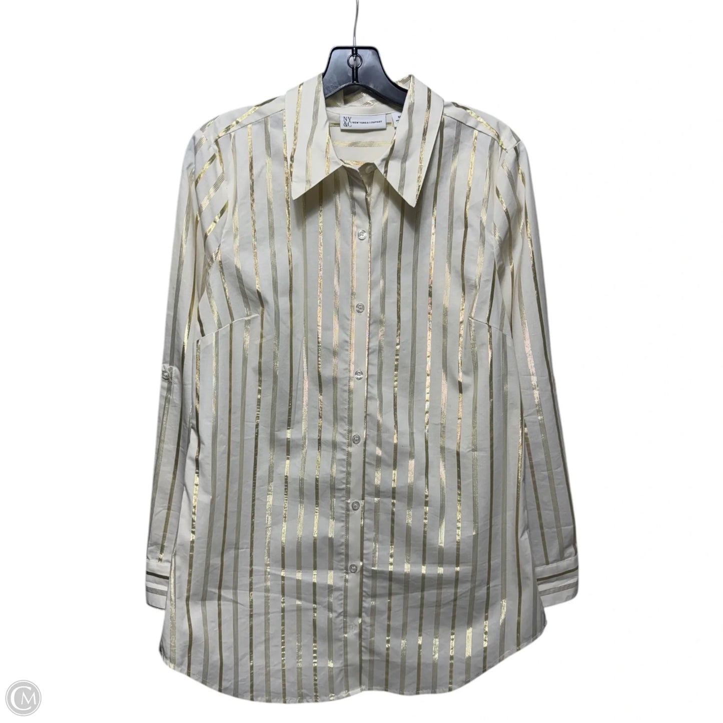 Metallic Top Long Sleeve By New York And Co In Striped Pattern, Size: M