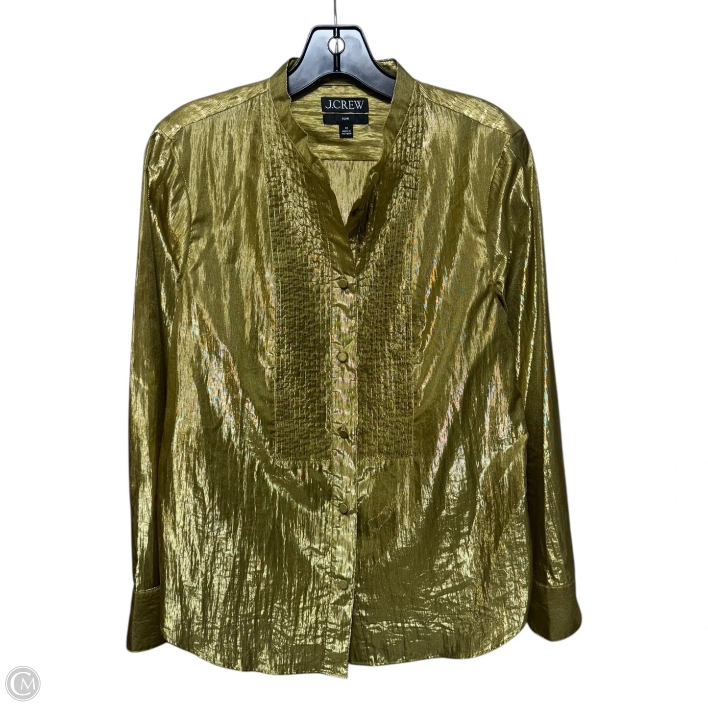 Sheer Metallic Top Long Sleeve By J. Crew In Gold, Size: 10