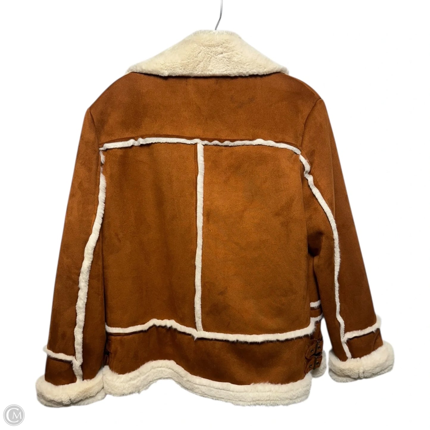 Jacket Faux Fur & Sherpa By Halogen In Orange & Cream, Size: M