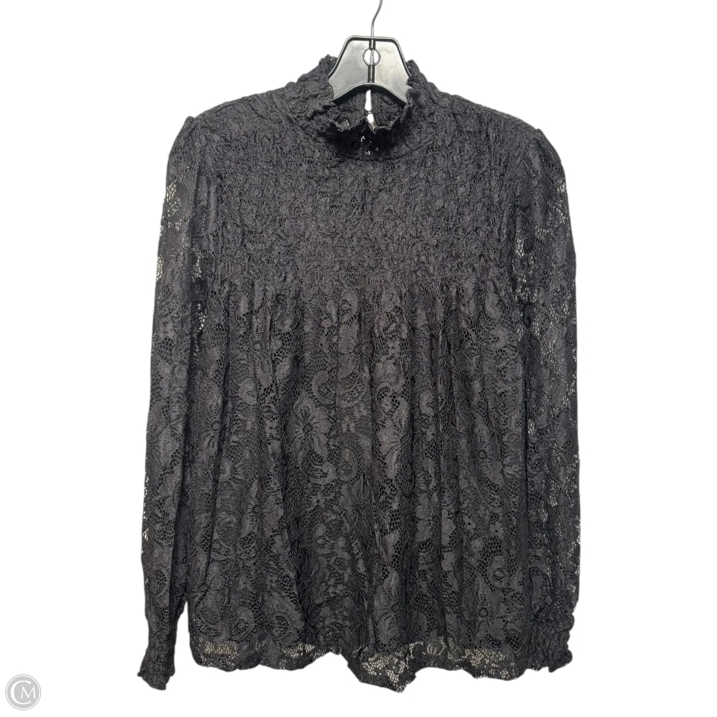 Lace Top Long Sleeve By Adiva In Black, Size: M