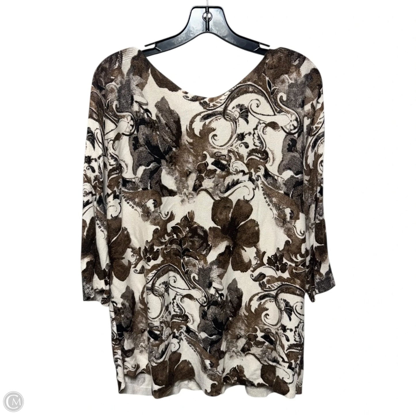 Sweater By Chicos In Brown & White, Size: Xl