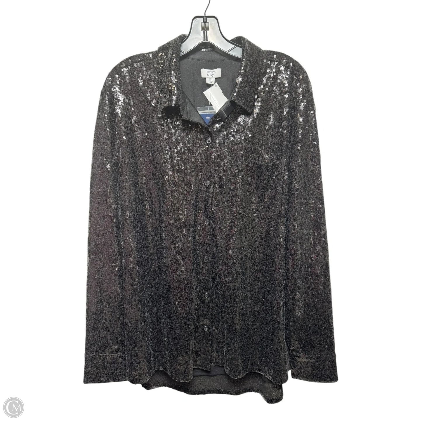 Sequin Top Long Sleeve By Crown And Ivy In Black, Size: Xl