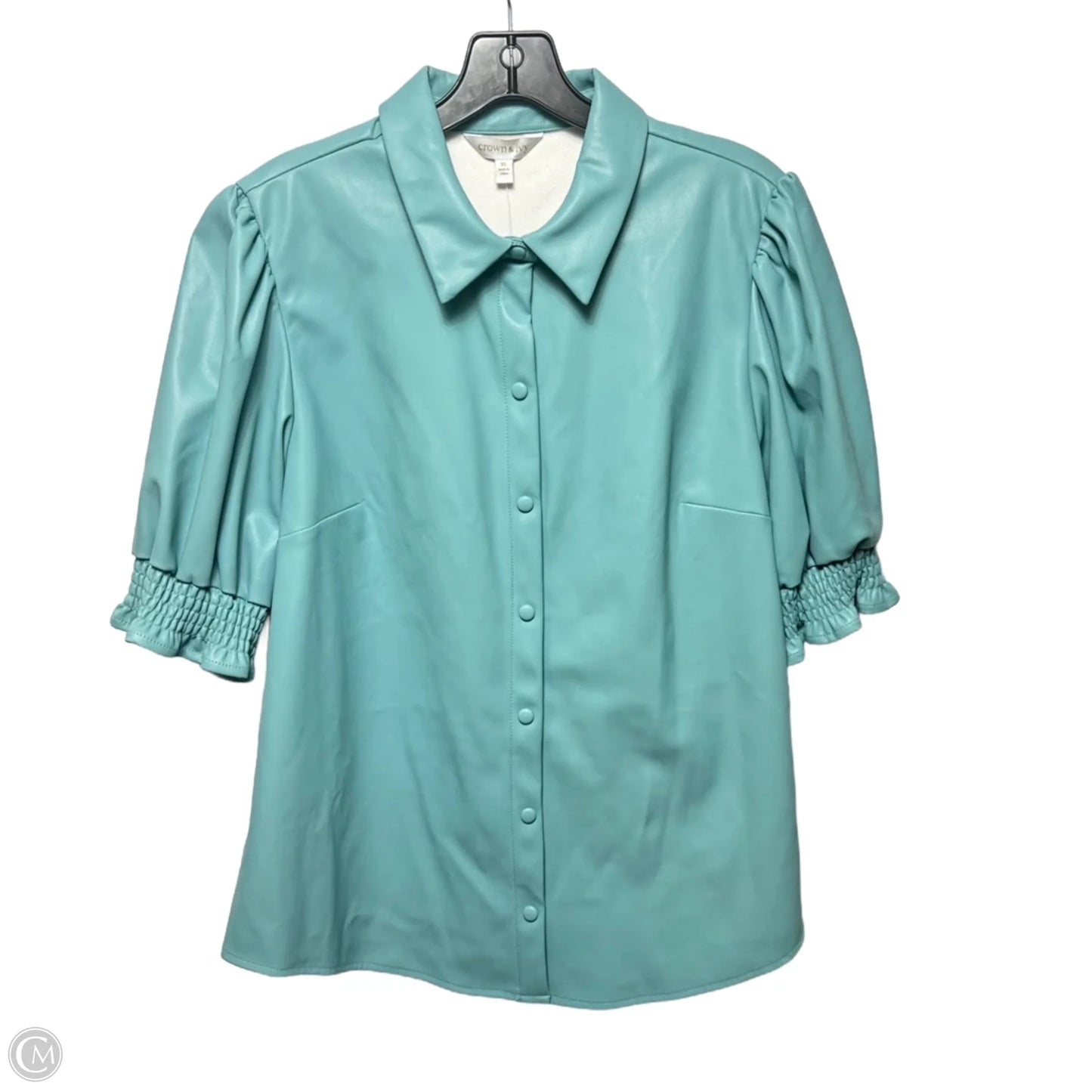 Faux Leather Top Short Sleeve By Crown And Ivy In Blue, Size: Xl