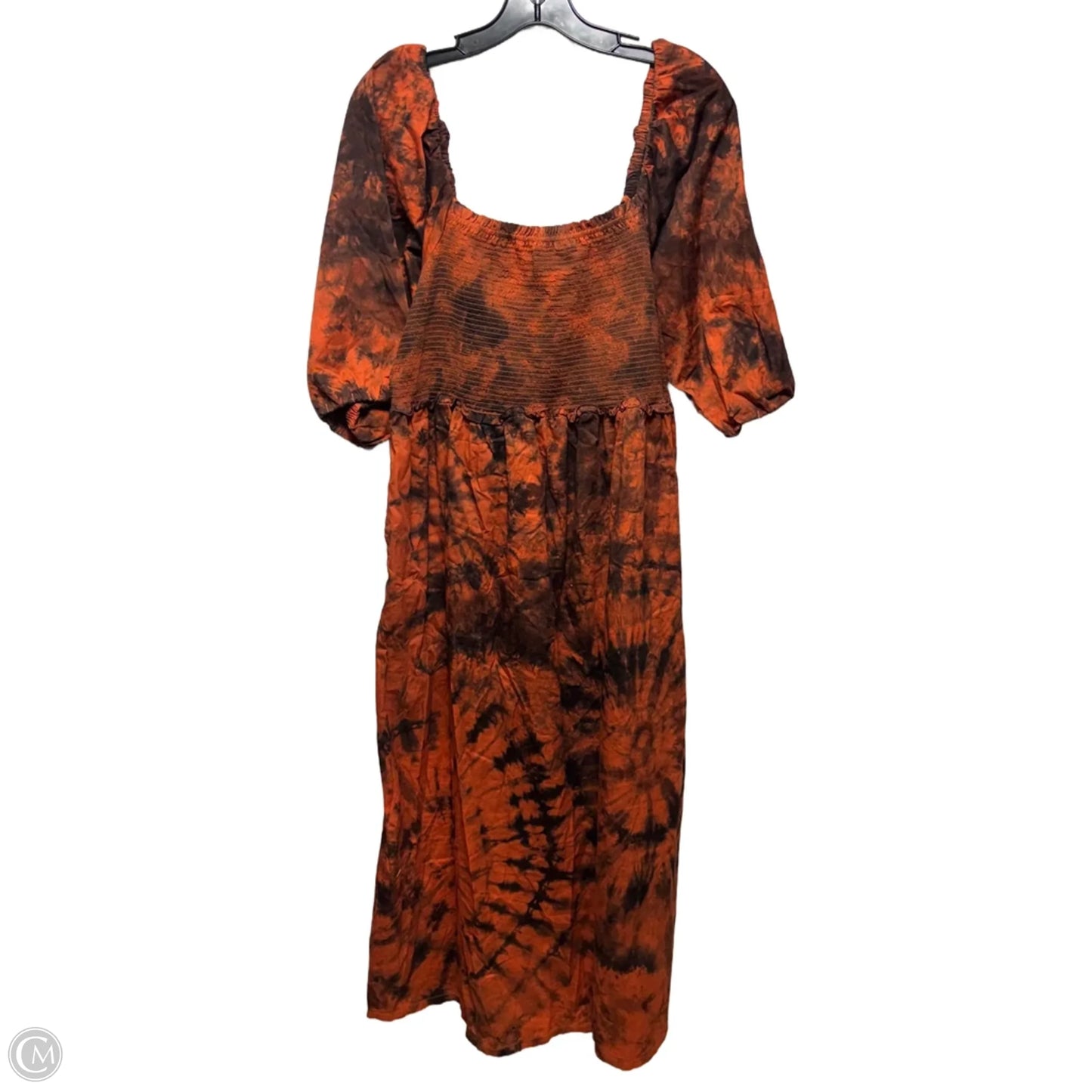 Smocked Square Neck Maxi Dress By Free Assembly In Black & Orange, Size: XXL