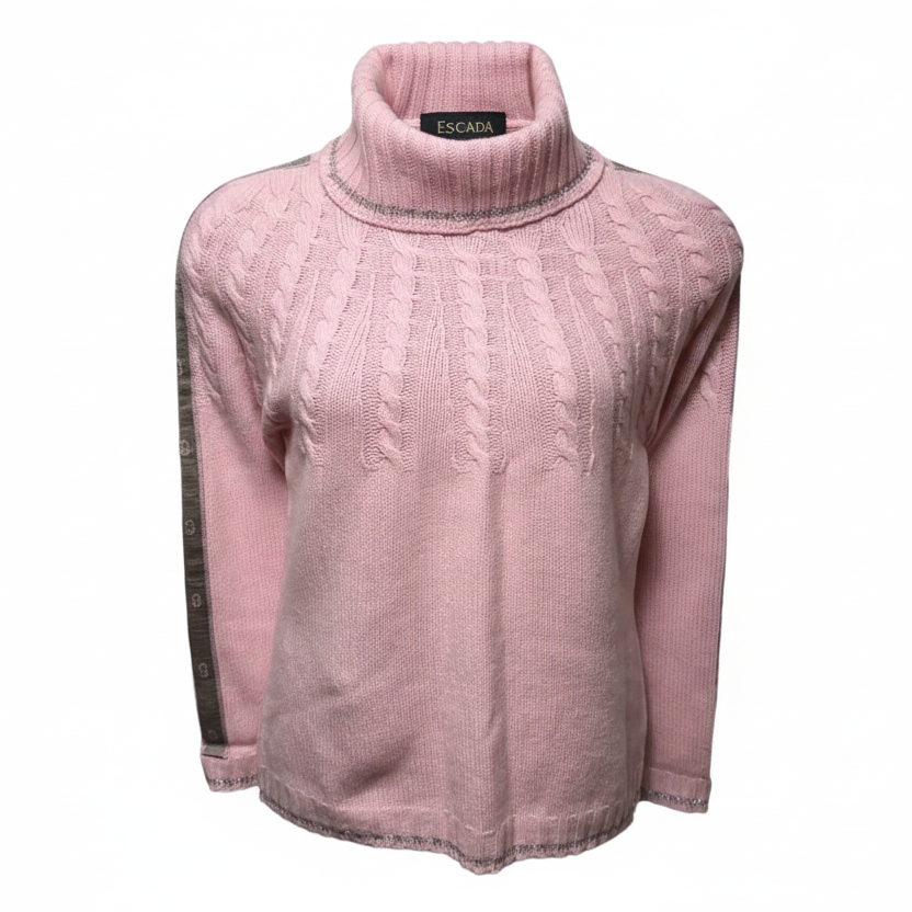 Cashmere Silk Blend Turtleneck Sweater Designer By Escada In Pink, Size: L