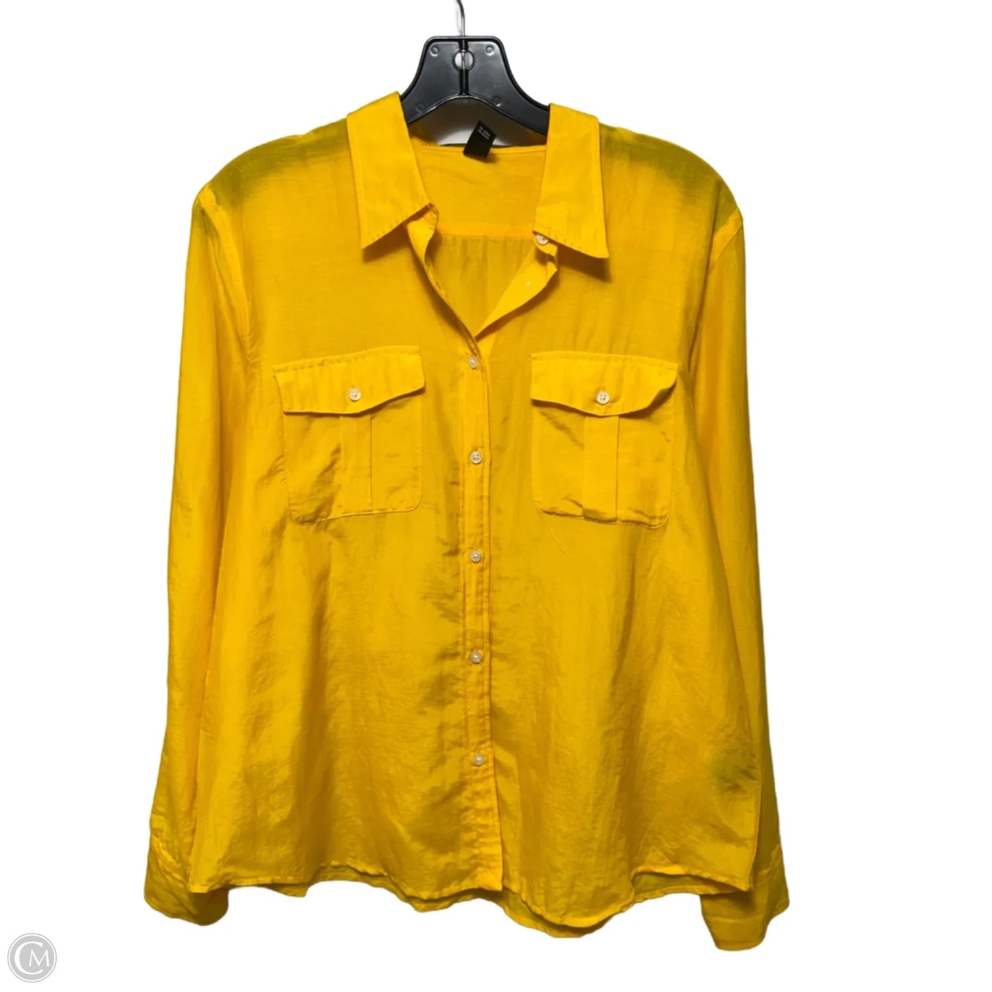 Silk Blend Top Long Sleeve By Lauren By Ralph Lauren In Yellow, Size: L