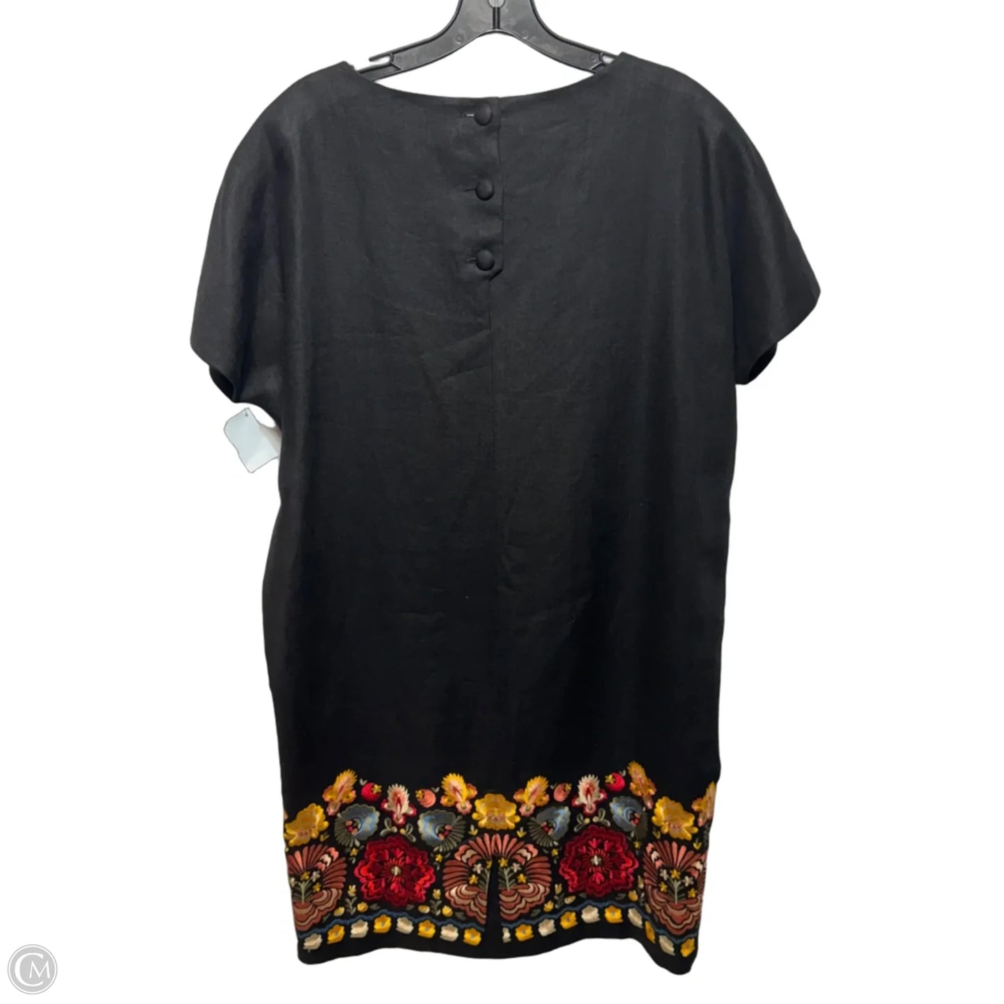 Vintage Embroidered Hem Linen Midi Dress By Andrea Jovine In Black, Size: 8