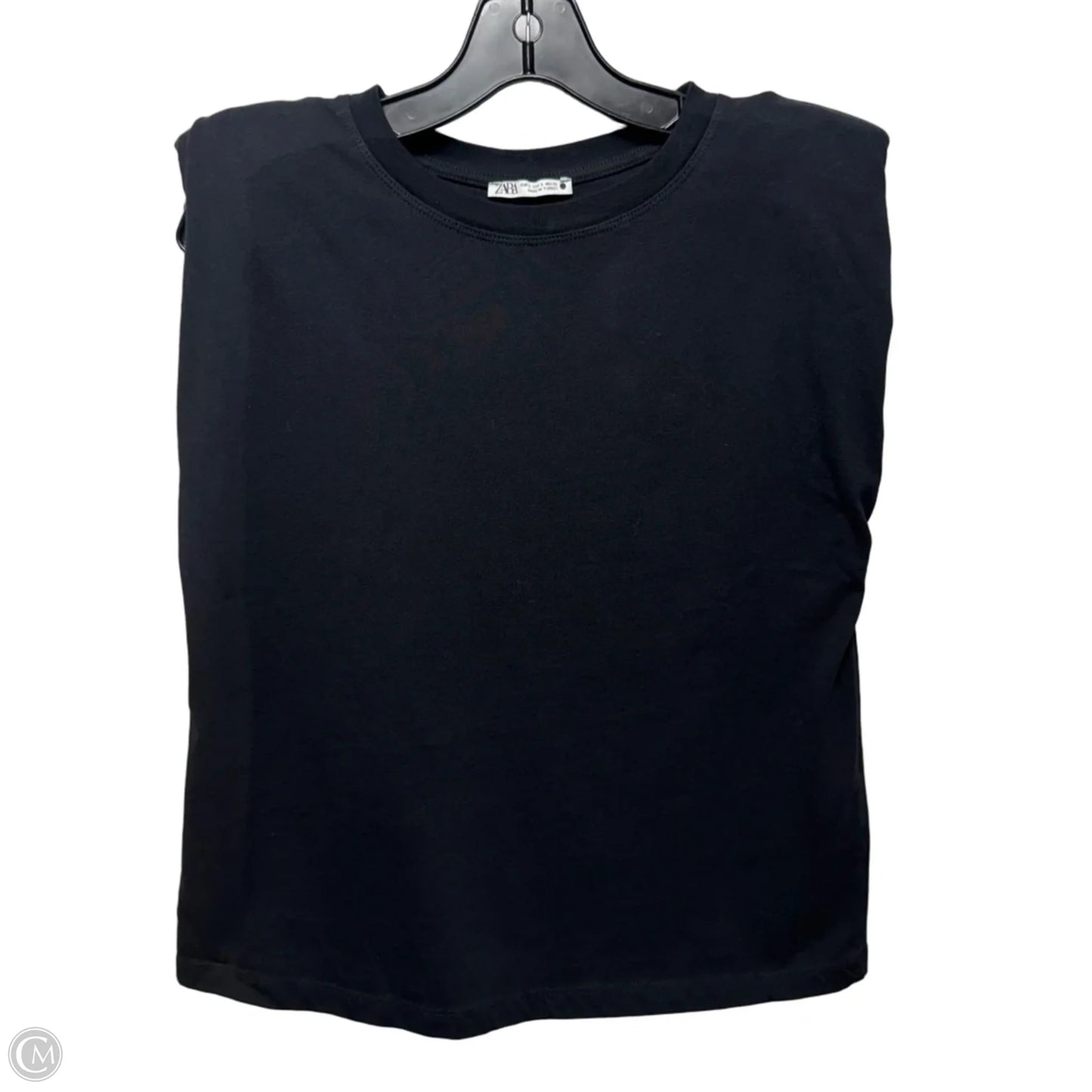 Shoulder Pad Muscle Tee Top Sleeveless By Zara In Black, Size: S
