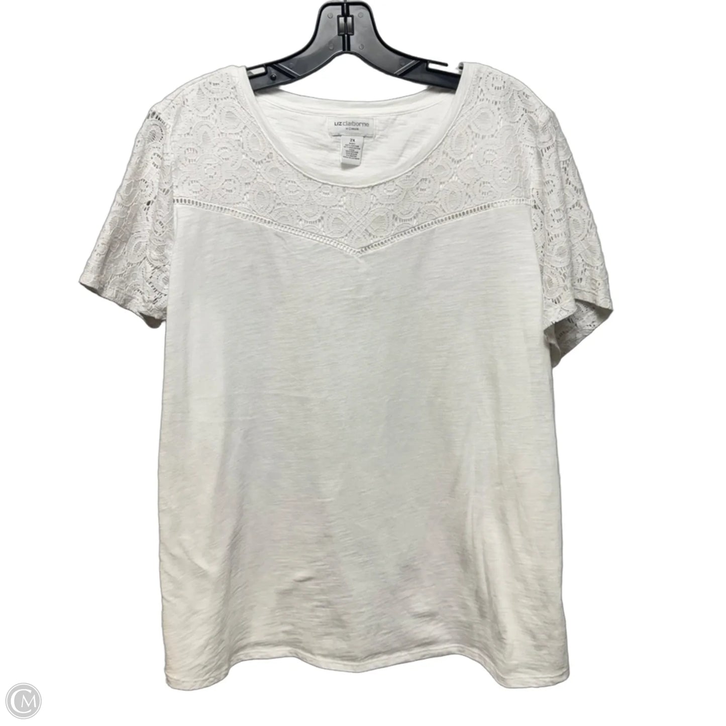 Top Short Sleeve By Liz Claiborne In White, Size: 2x