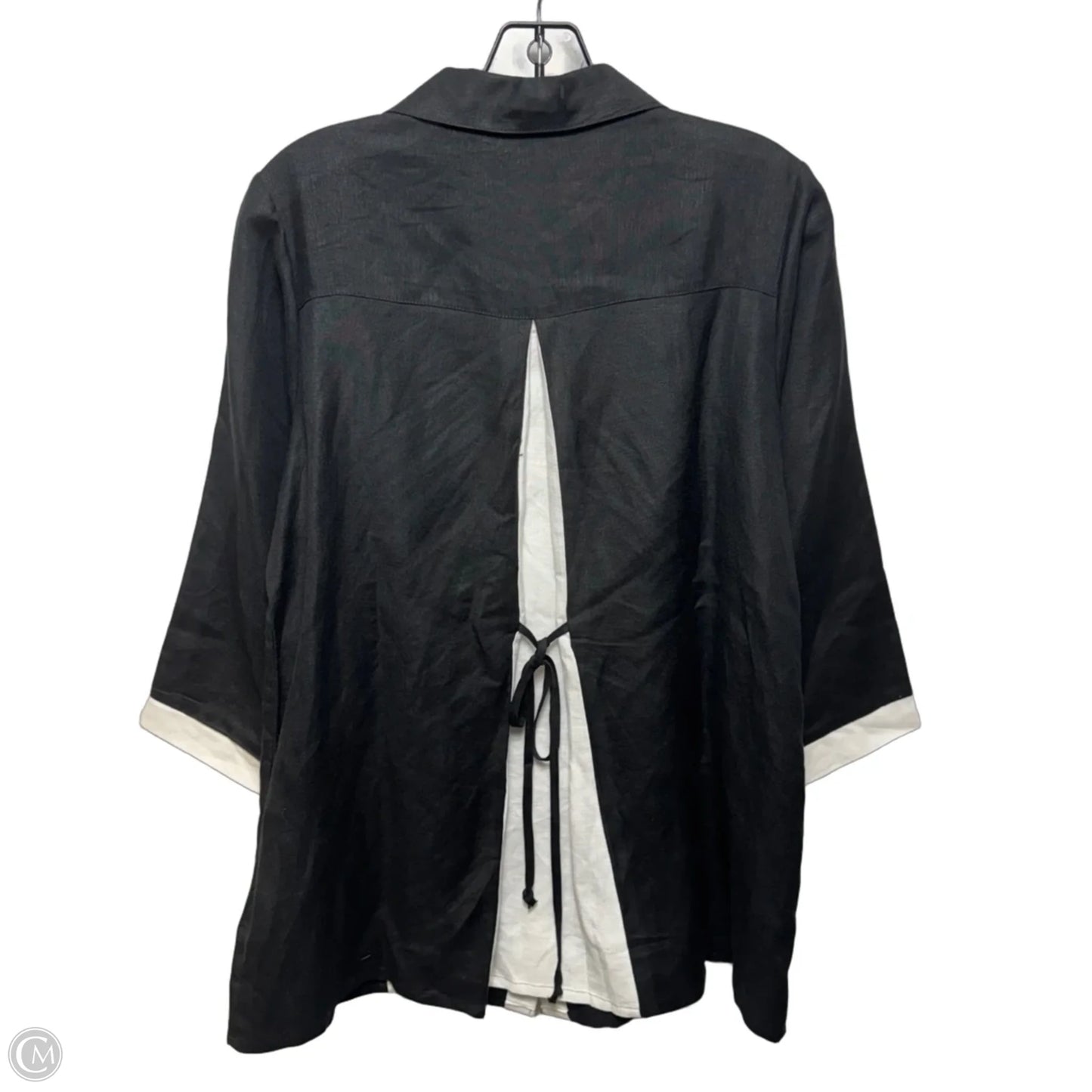 Linen Two Tone Tie Back Top 3/4 Sleeve By Toofan In Black & White, Size: S