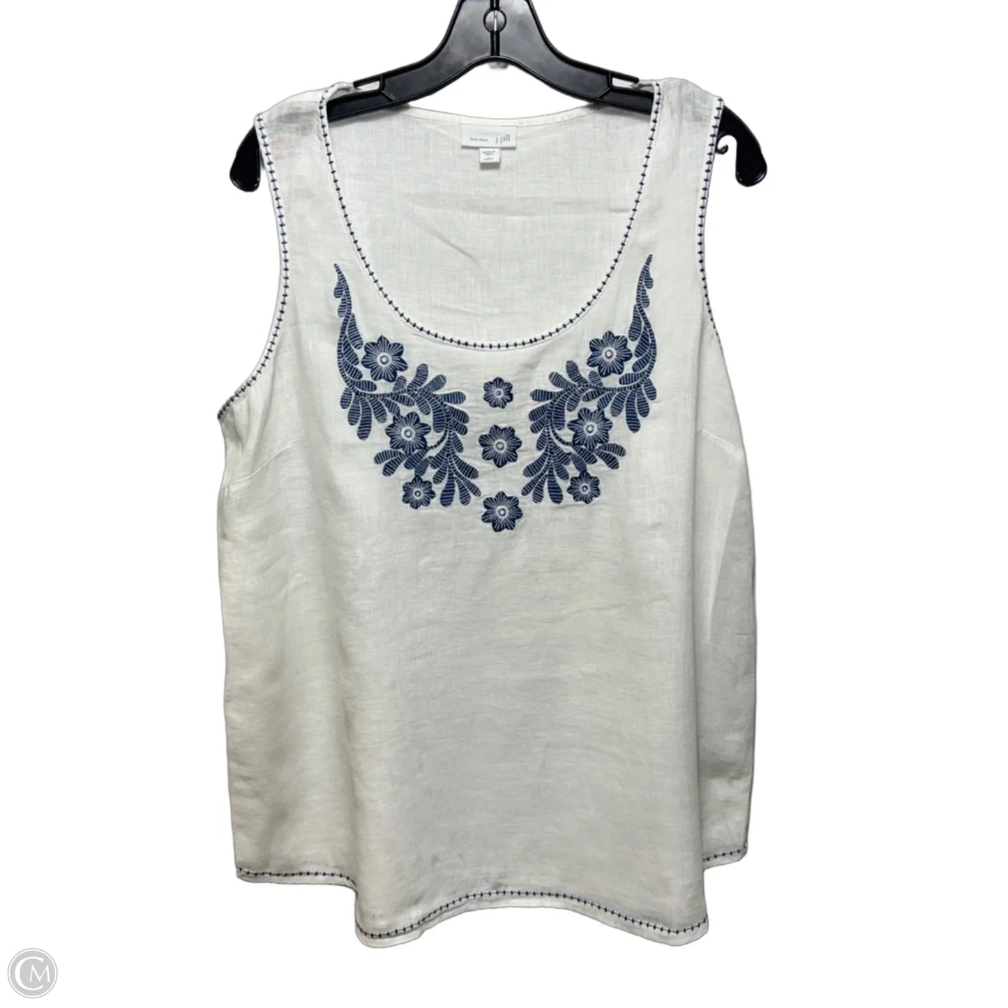 Embroidered Linen Top Sleeveless By J. Jill In Blue & White, Size: L