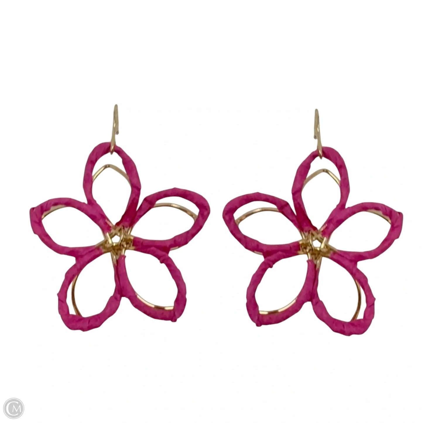 Gold Tone & Pink Wrapped Wire Flower Earrings