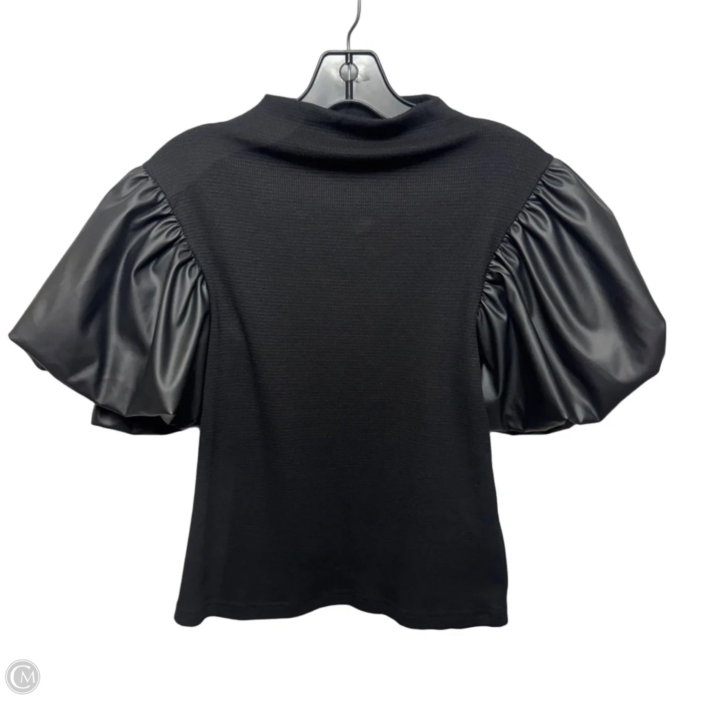 Faux Leather Puff Sleeve Top Short Sleeve By Entro In Black, Size: M