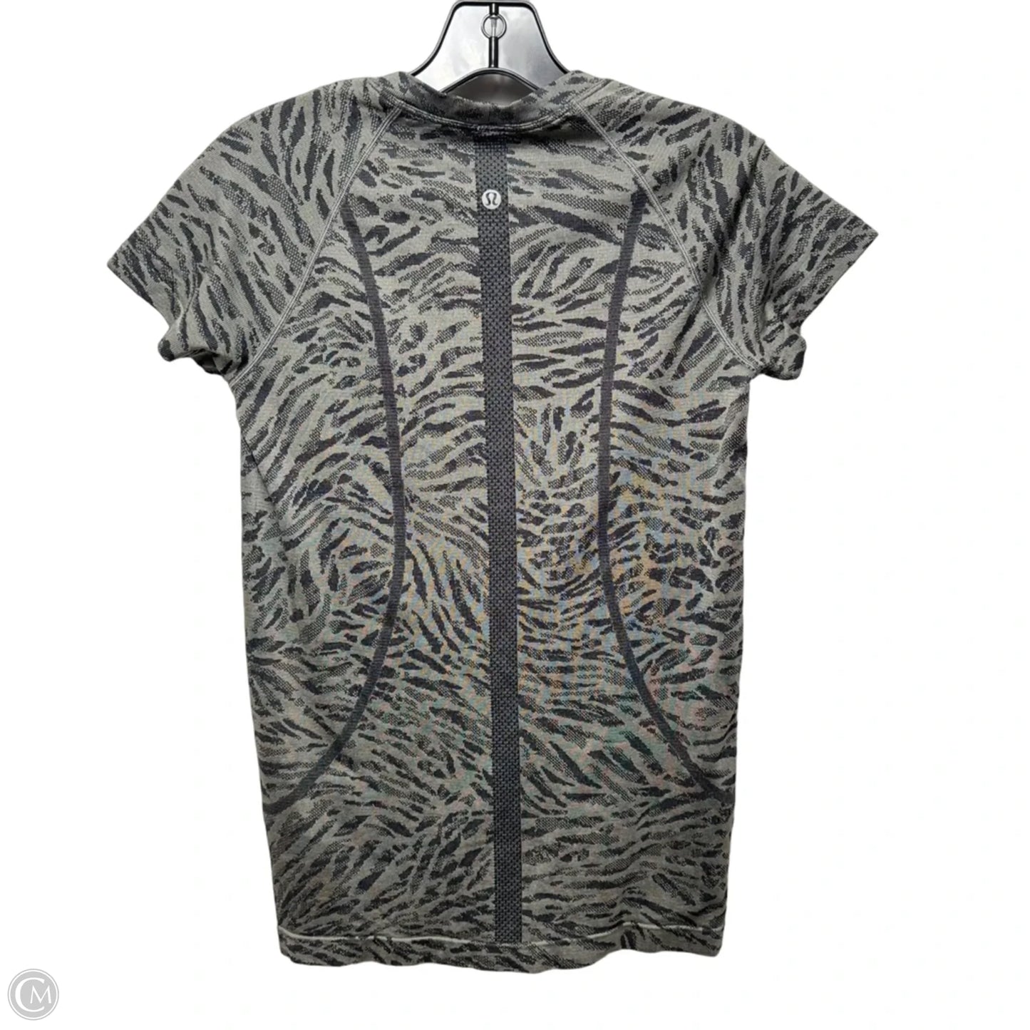 Athletic Top Short Sleeve By Lululemon In Black & Grey, Size: 8