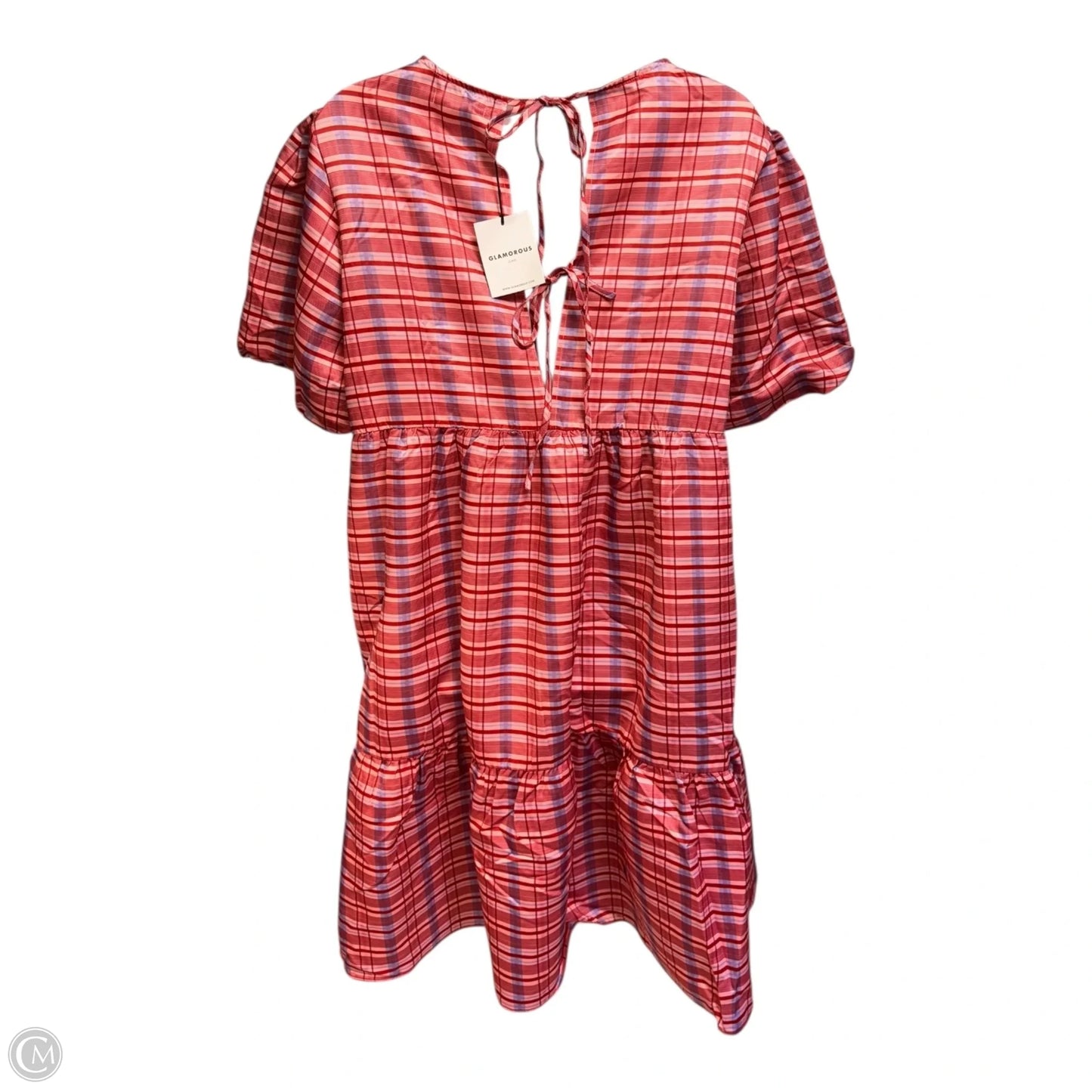 Tie Back Dress Casual Midi By Glamorous Curve In Plaid Pattern, Size: 18