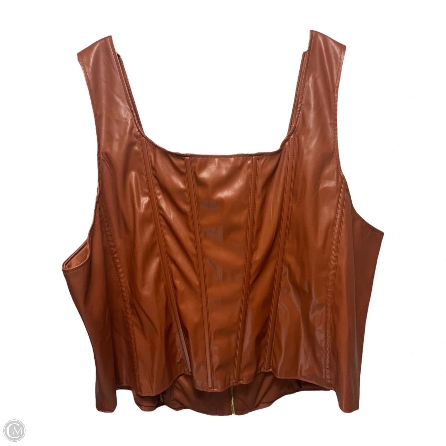 Faux Leather Zip Corset Top Sleeveless By Torrid In Brown, Size: 5x