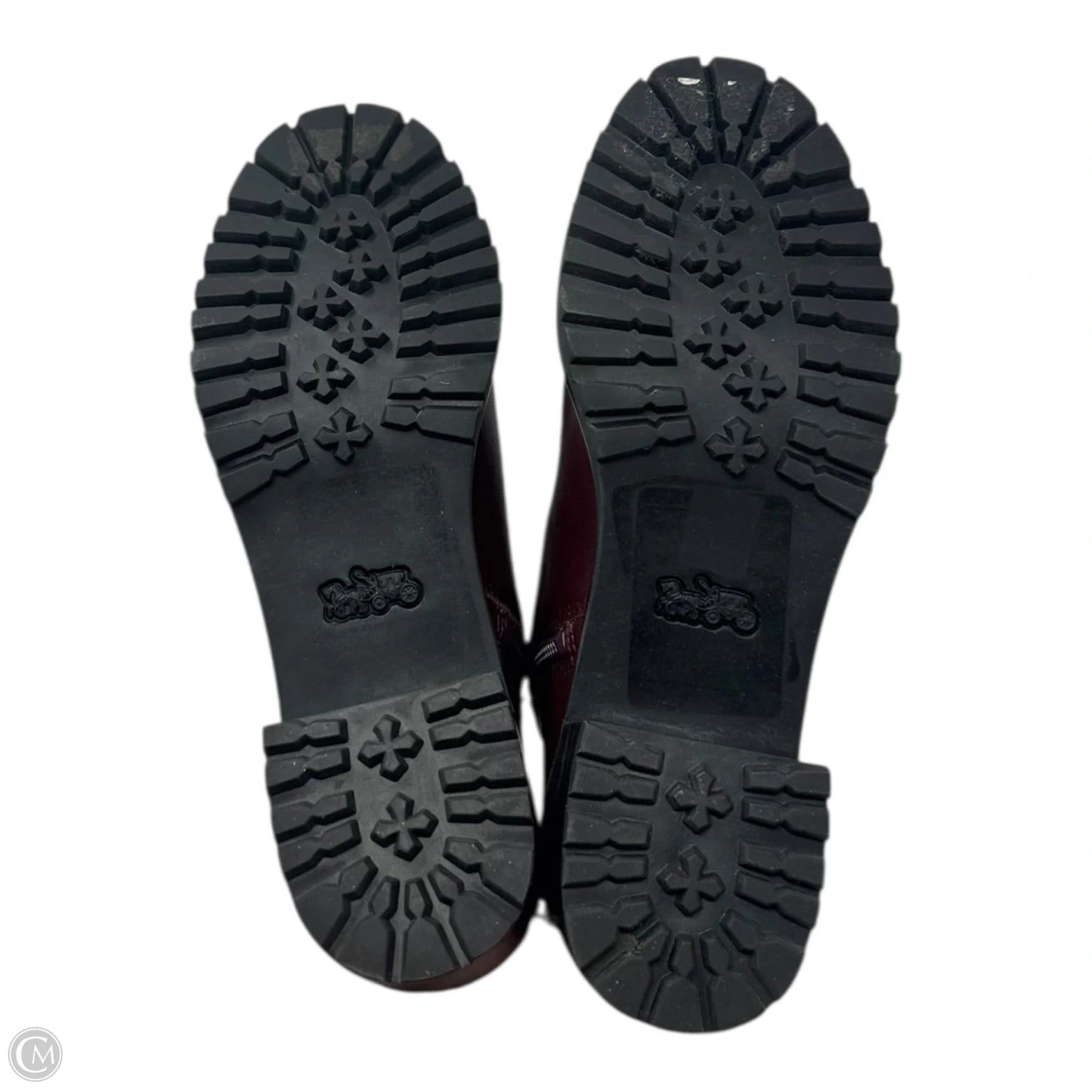 Joy Leather Boots Designer By Coach In Maroon, Size: 6.5