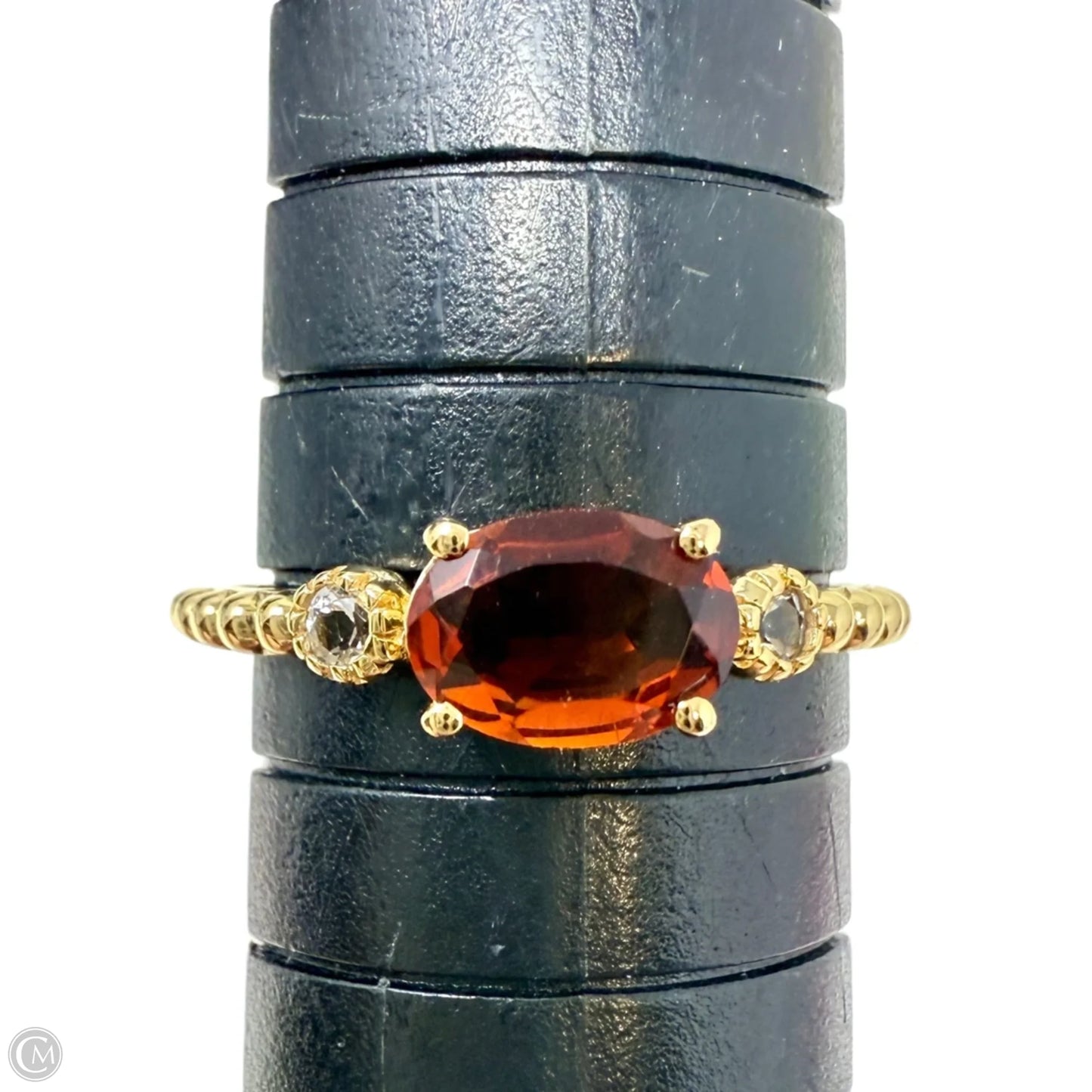 Art Deco Gold Over Sterling Silver Oval Cut Citrine & CZ Ring, Size: 7