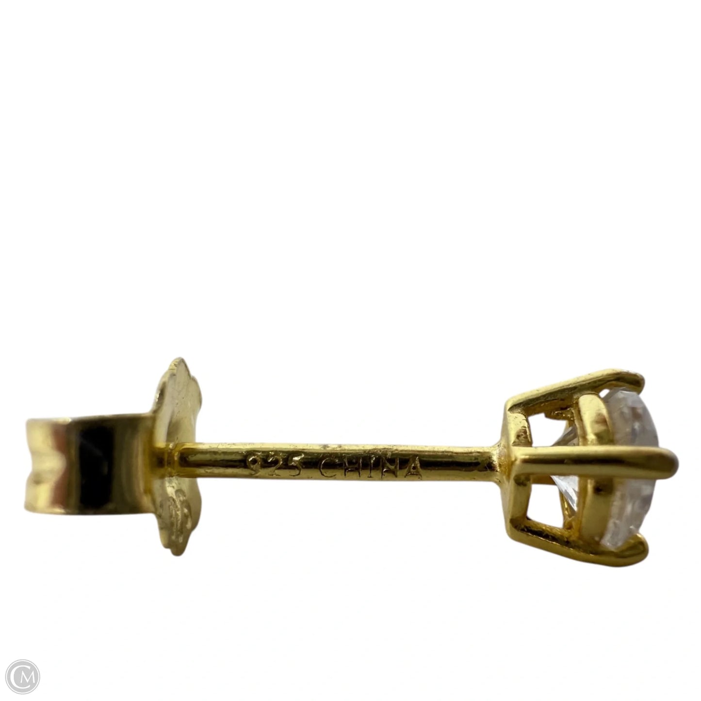 Gold Over Sterling Crystal Solitaire Stud Earrings