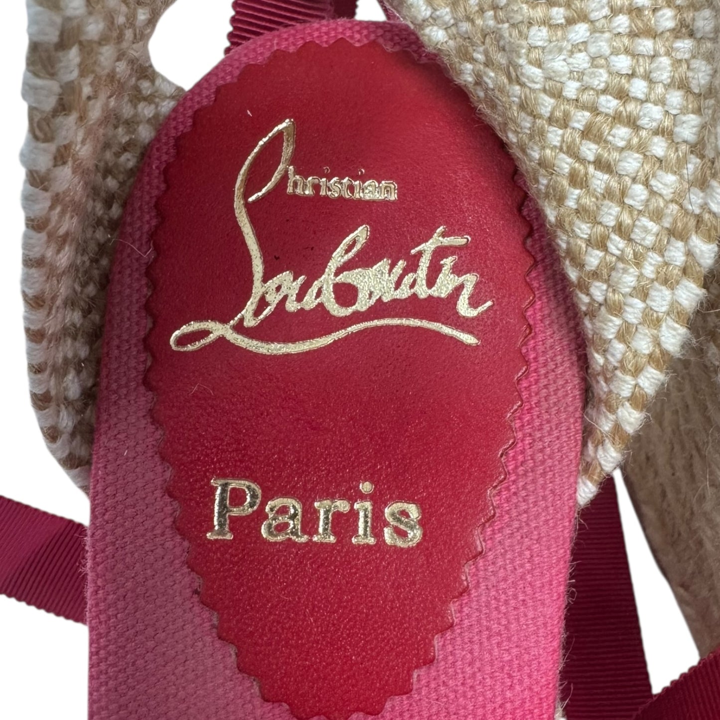 Ankle Tie Espadrille Wedge Shoes Luxury Designer By Christian Louboutin In Red, Size: 8 (IT 39)