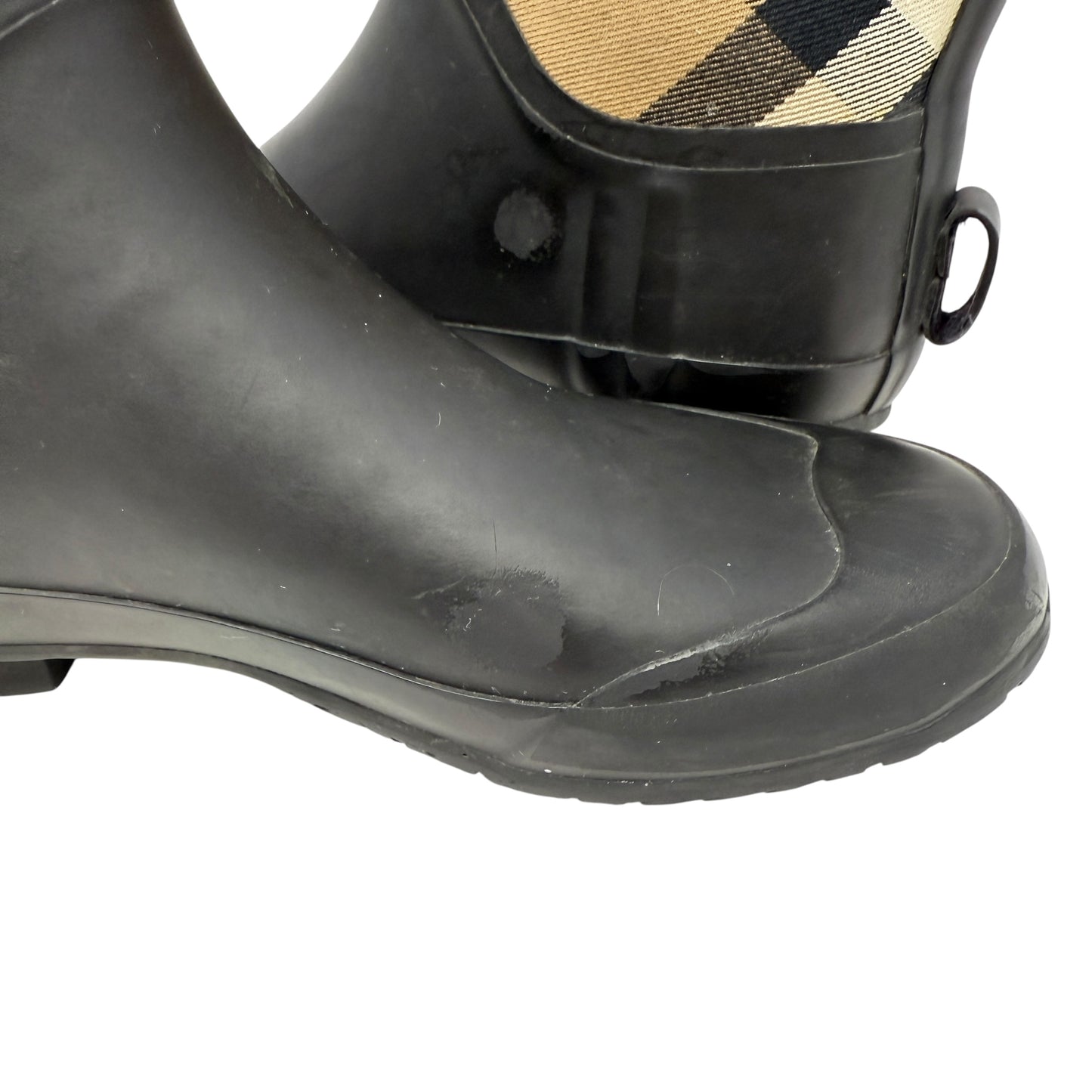 Clemence Rubber Rain Boots Luxury Designer By Burberry In House Check Black, Size: 7