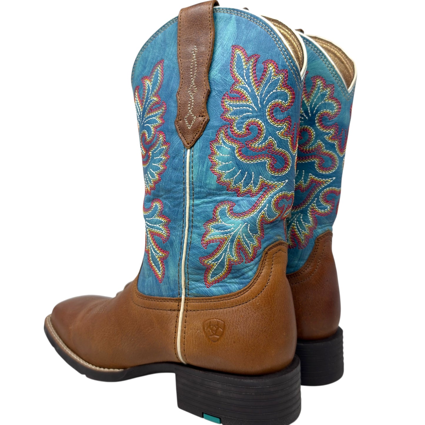 Round Up StretchFit Wide Square Toe Western Boots By Ariat In Blue & Tan, Size: 8