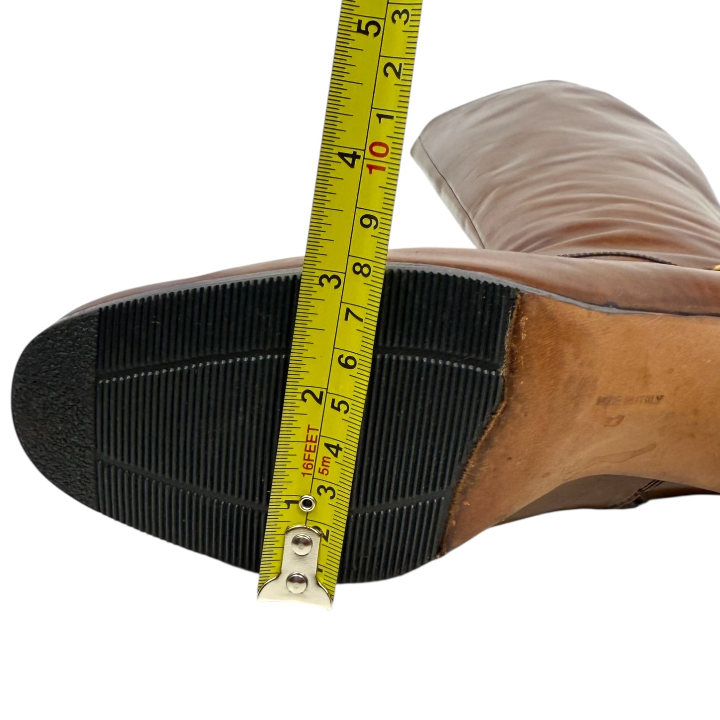 Vintage Leather Riding Boots Luxury Designer By Ferragamo In Brown, Size: 8