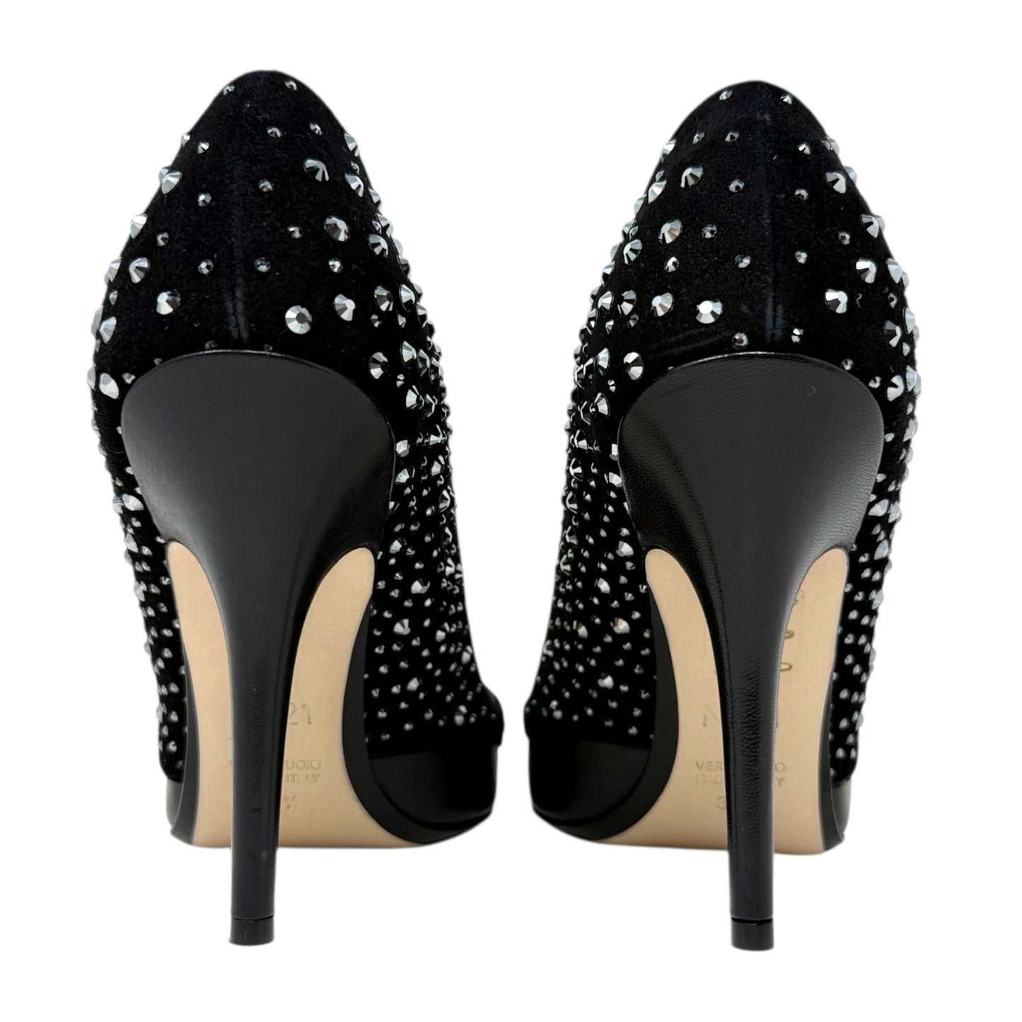 Capretto Camoscio Crystal Embellished Cutout Stiletto Pumps By N° 21 In Black, Size: US 8.5/IT 38.5