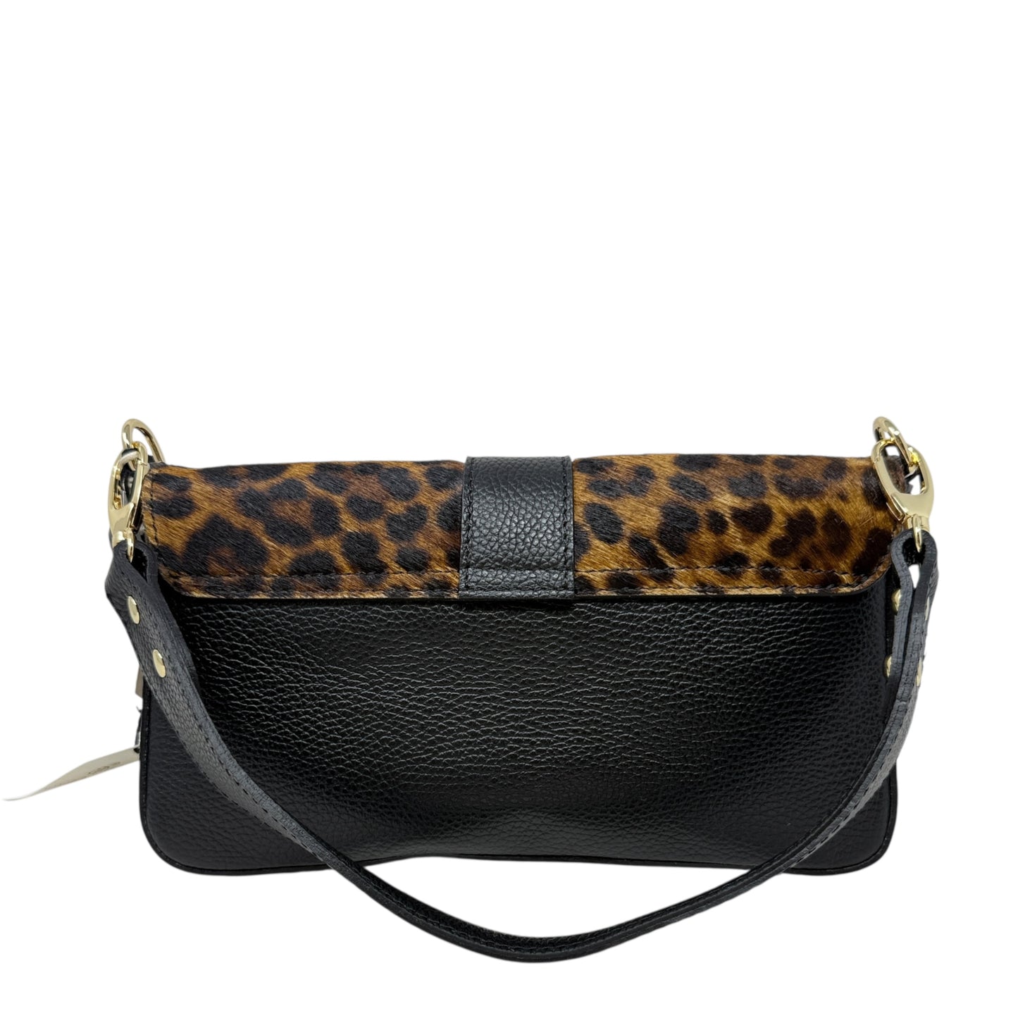 Made In Italy Leather Baguette Crossbody In Cheetah Print By Divina Firenze, Size: Medium