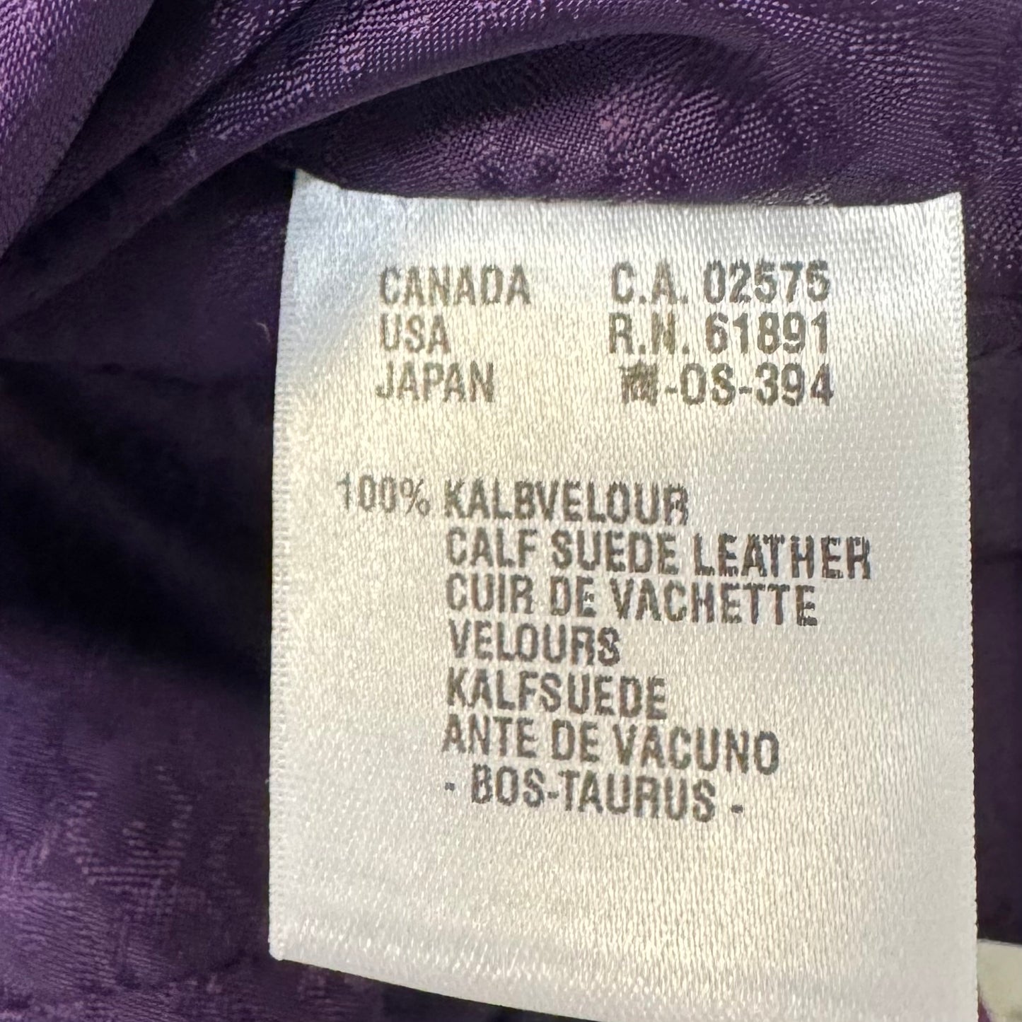 AS IS Calf Suede Zip Front Coat Designer By Escada In Purple, Size: L