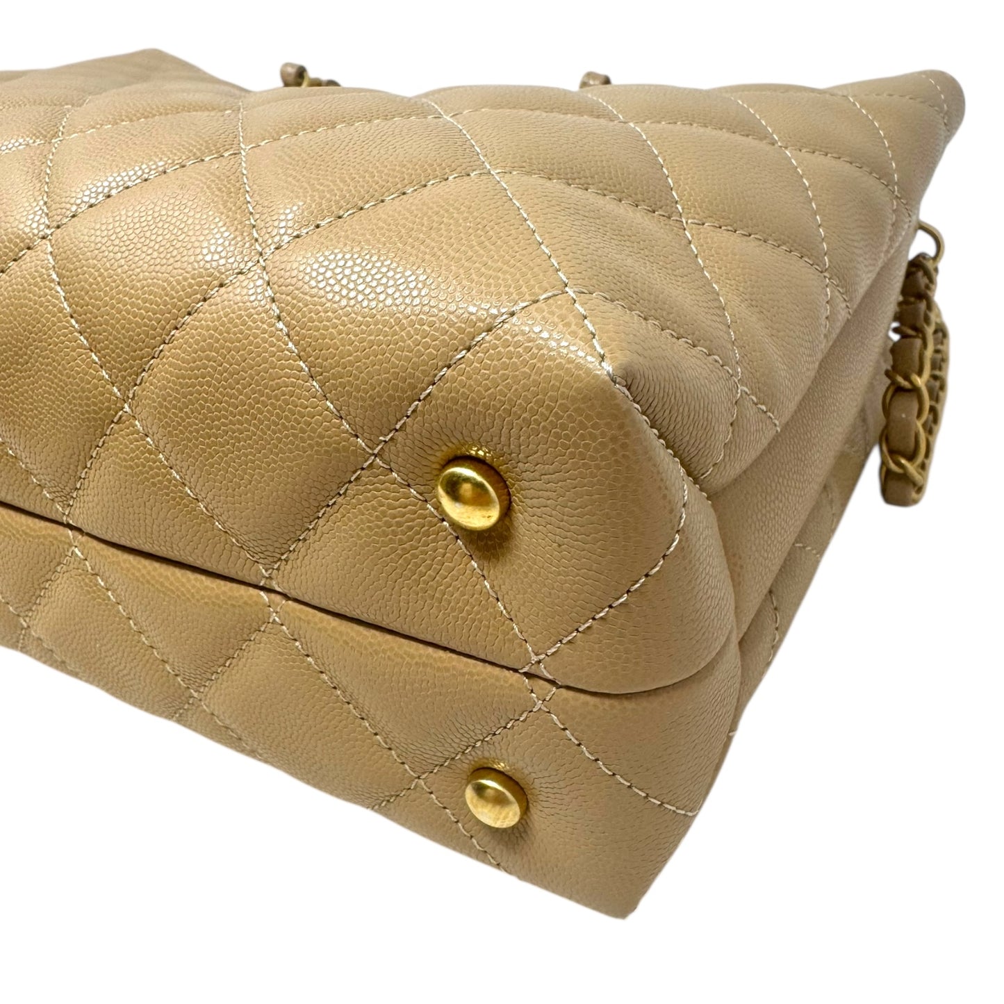 RARE 24S Coco Shiny Caviar Quilted Chain Top Handle Shopping Bag Luxury Designer By Chanel, Size: Medium