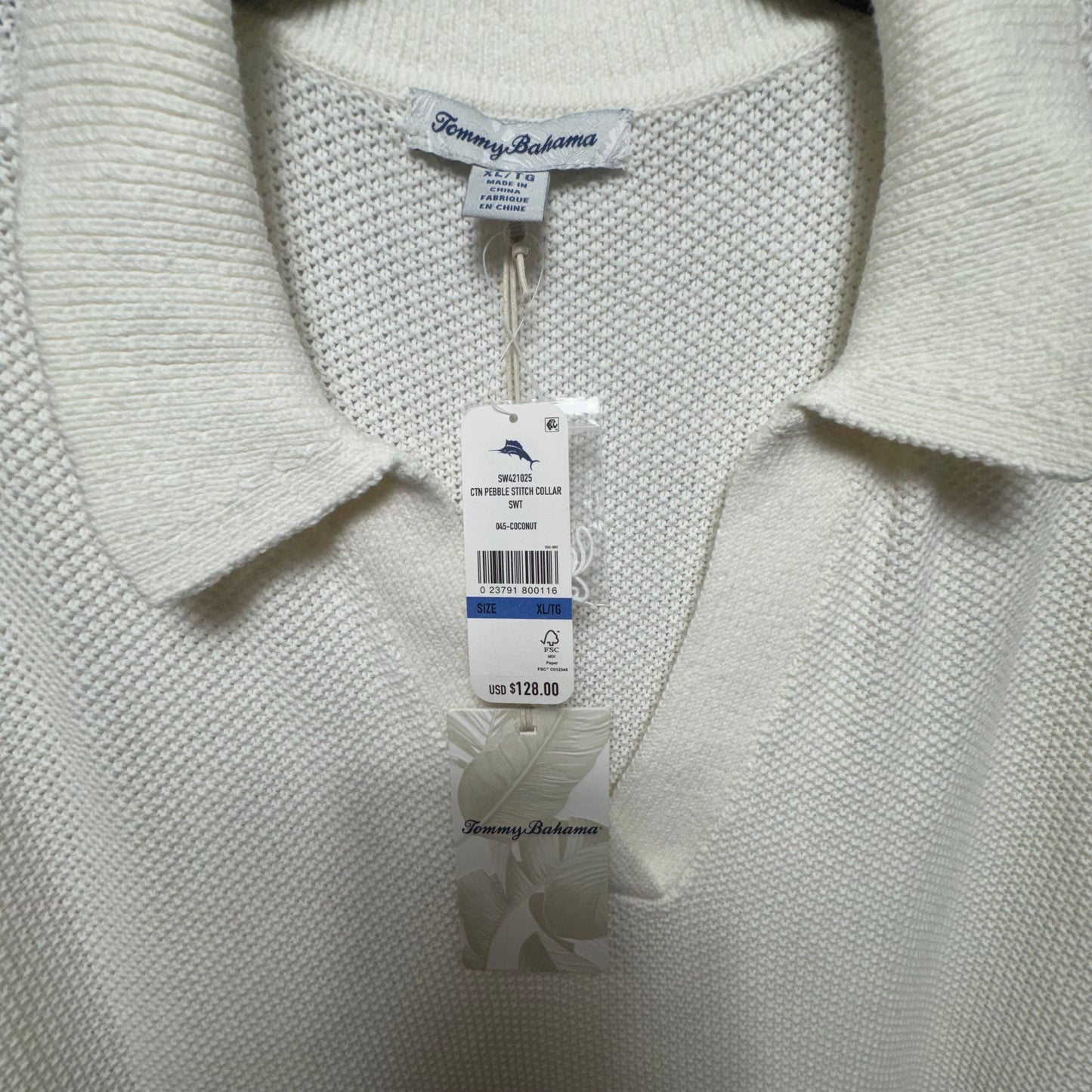 Cotton Pebble Stitch Collar Sweater Top Short Sleeve By Tommy Bahama In Coconut, Size: Xl
