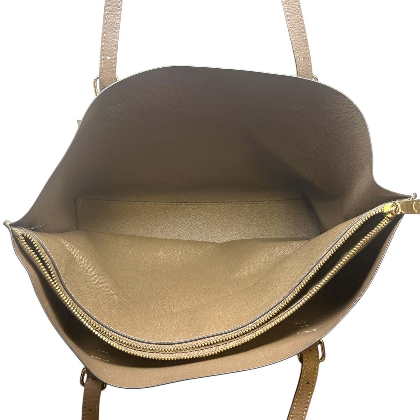 Mollie Tote Designer By Coach In Dark Stone Tumbled Leather, Size: Large