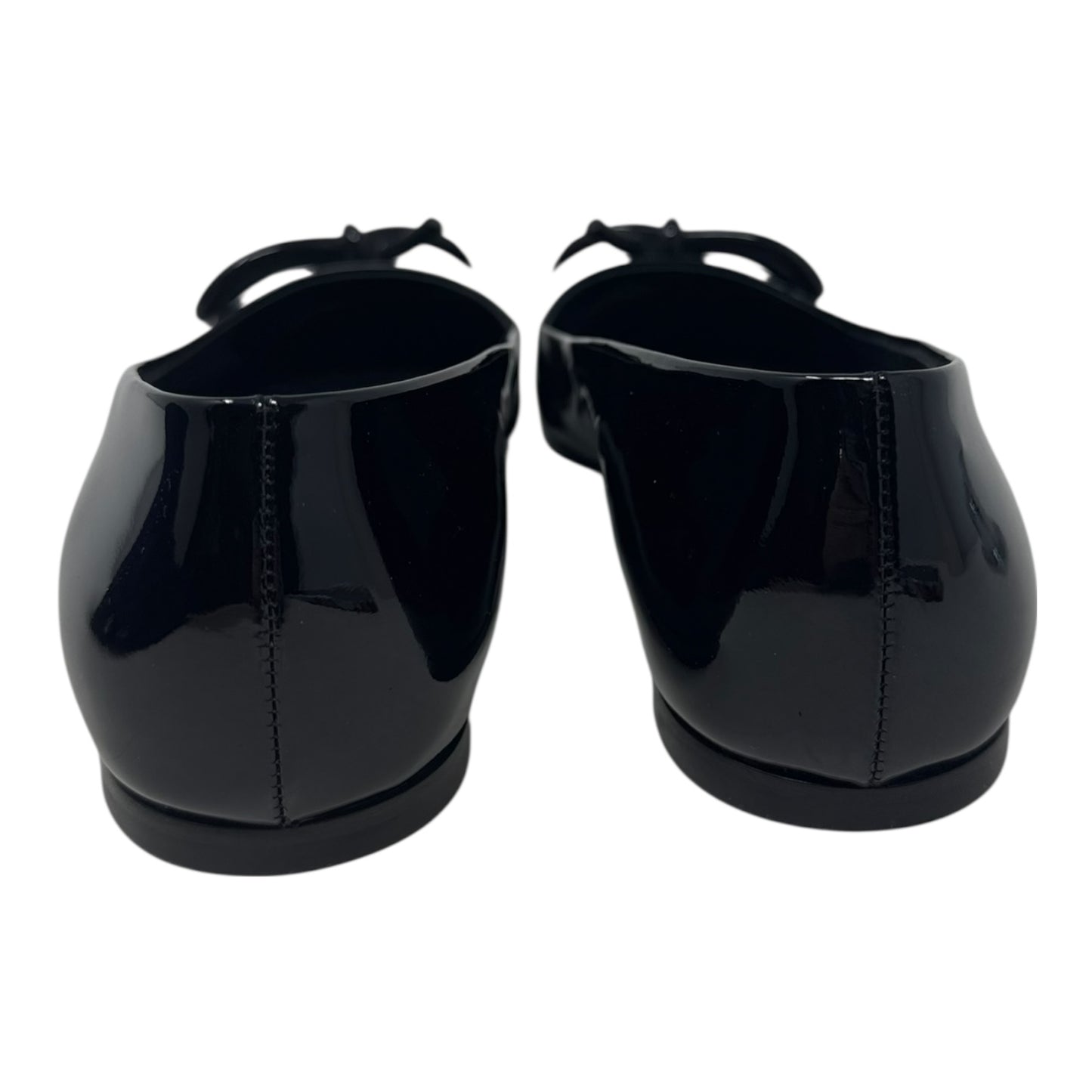 Annie Patent Flats Shoes Luxury Designer By Ferragamo In Black, Size: 8.5