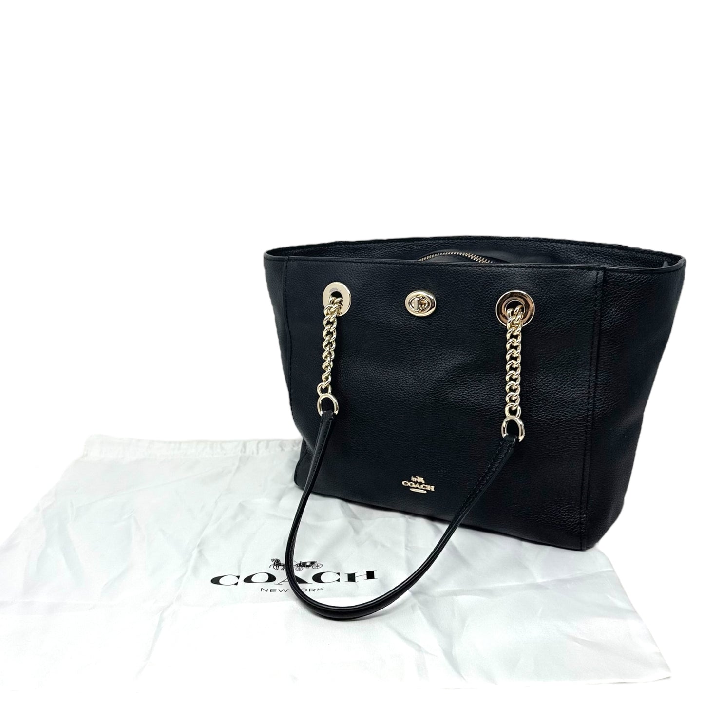 Pebbled Leather Turnlock Chain Tote Designer By Coach, Size: Medium
