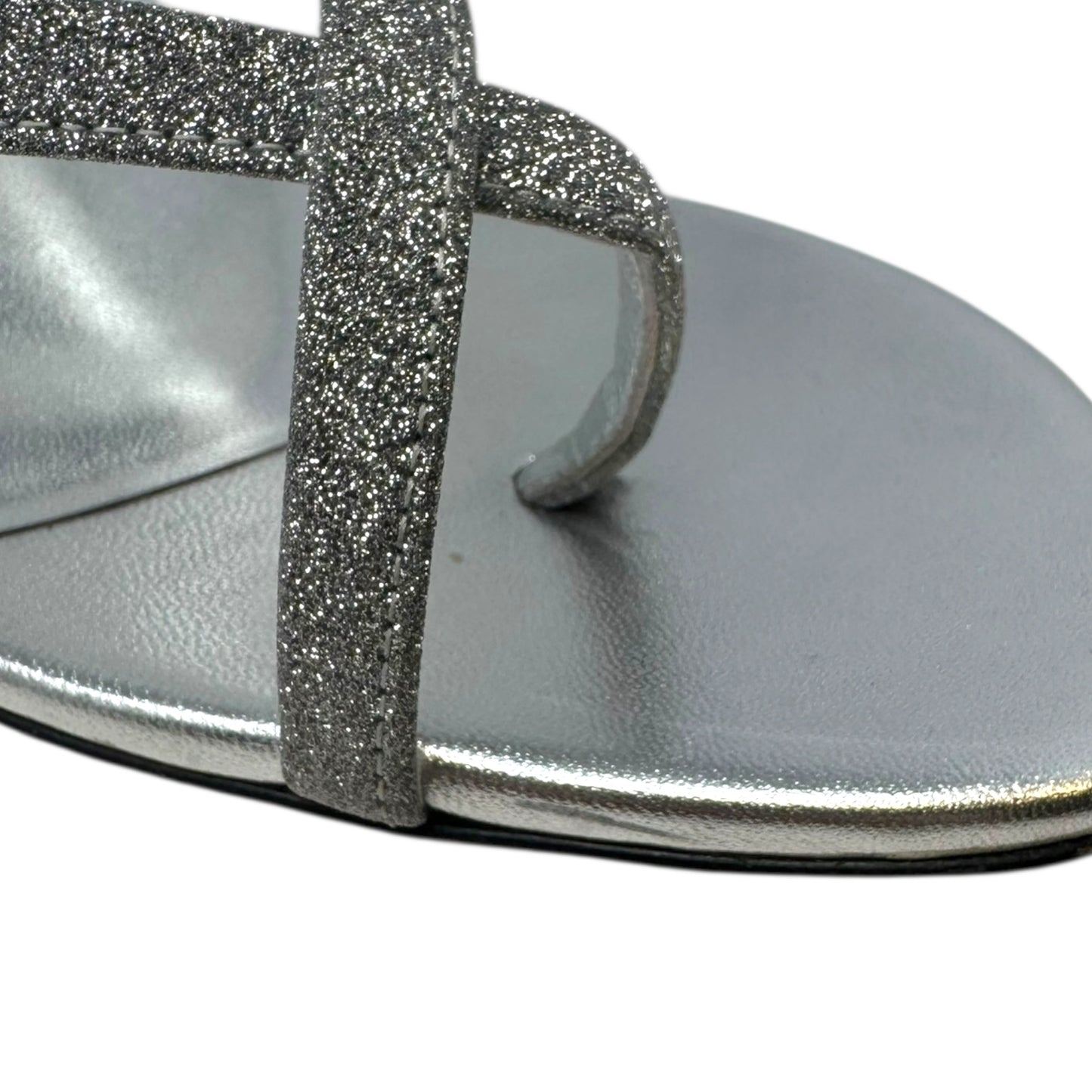 Taralita Glitter 85mm Slingback Heel Sandals Shoes Luxury Designer By Christian Louboutin In Silver, Size: 9 (IT 40)